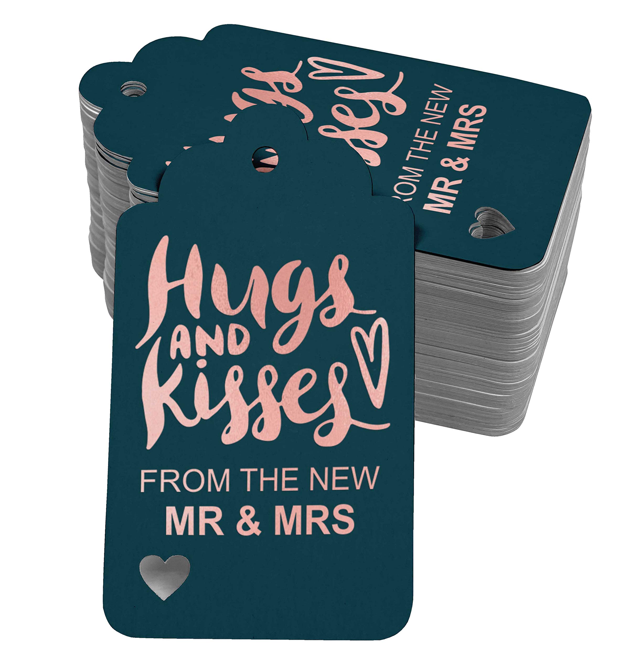 100 Pack Wedding Favor Tags - Rose Gold Foil Hanging Gift Tags with 