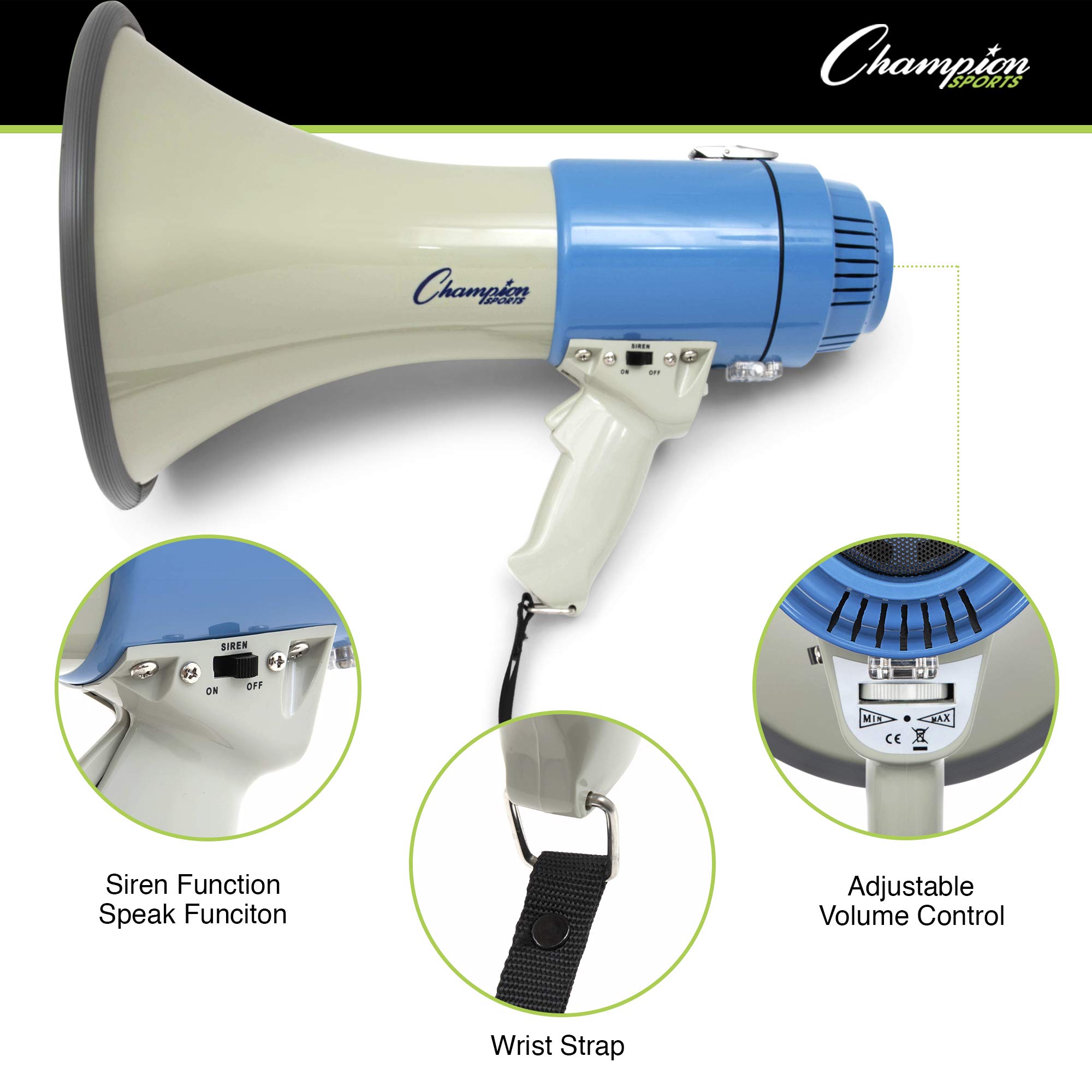 Champion Sports Megaphone with Adjustable Volume & Multiple Power Modes - Perfect for Cheerleading, Coaching, Sporting Events & Outdoor Activities