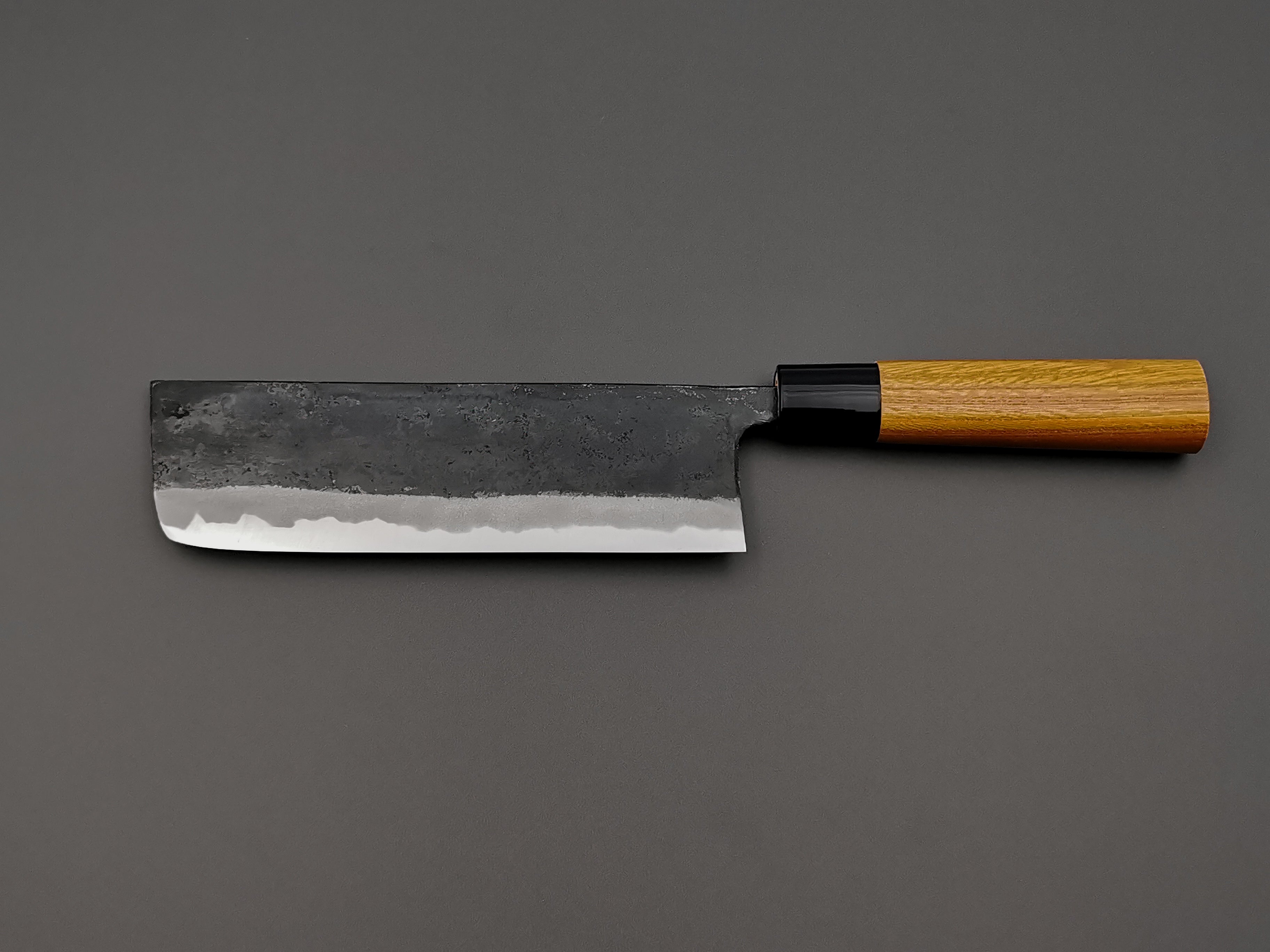 Premium Japanese Aogami Kurouchi Nakiri Knife by Kyohei Shindo - High Carbon Steel Kitchen Knife for Professional Chefs & Home Cooking - Perfect for Slicing Vegetables, Herbs & Sushi Prep