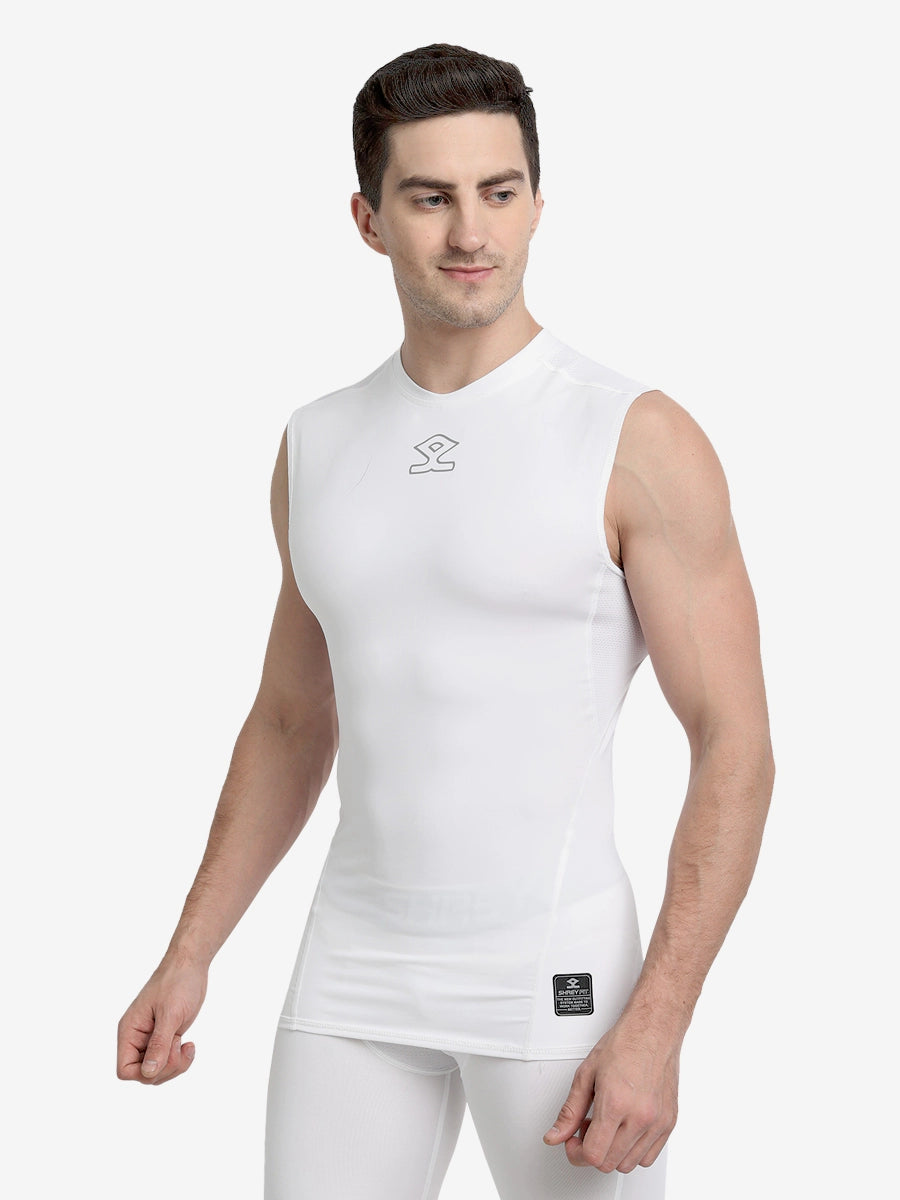 Shrey Intense Compression Sleeveless Workout Top for Women - White | High-Performance Gym & Running Shirt for Cross Training, Yoga & Fitness