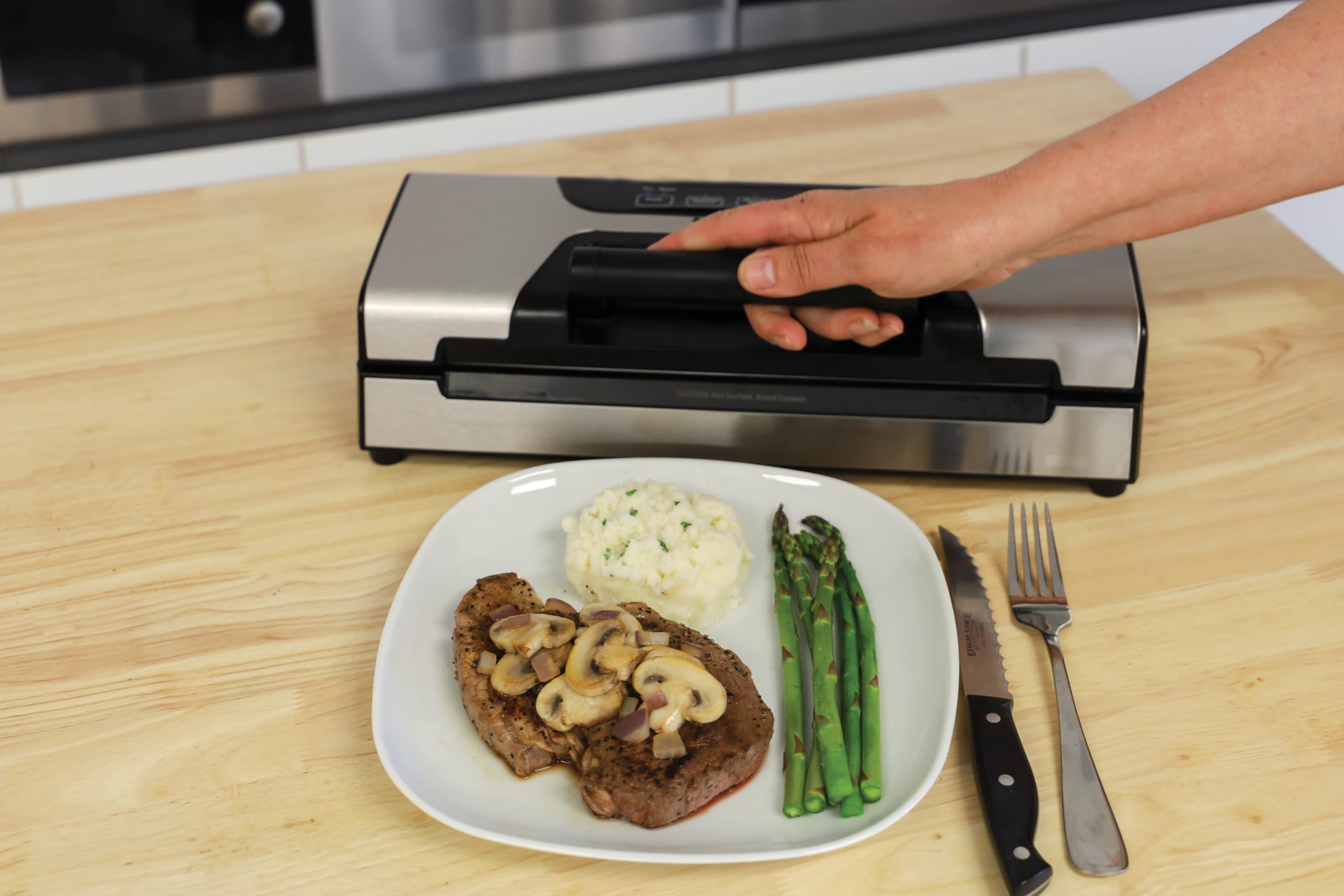 Nesco FreshLock Pro VS-15 Stainless Steel Vacuum Sealer - Moist & Dry Food Preservation, 120W Powerful Suction, Includes Bags & Rolls - Perfect for Meal Prep, Sous Vide, Freezer Storage & Long-Term Food Saving
