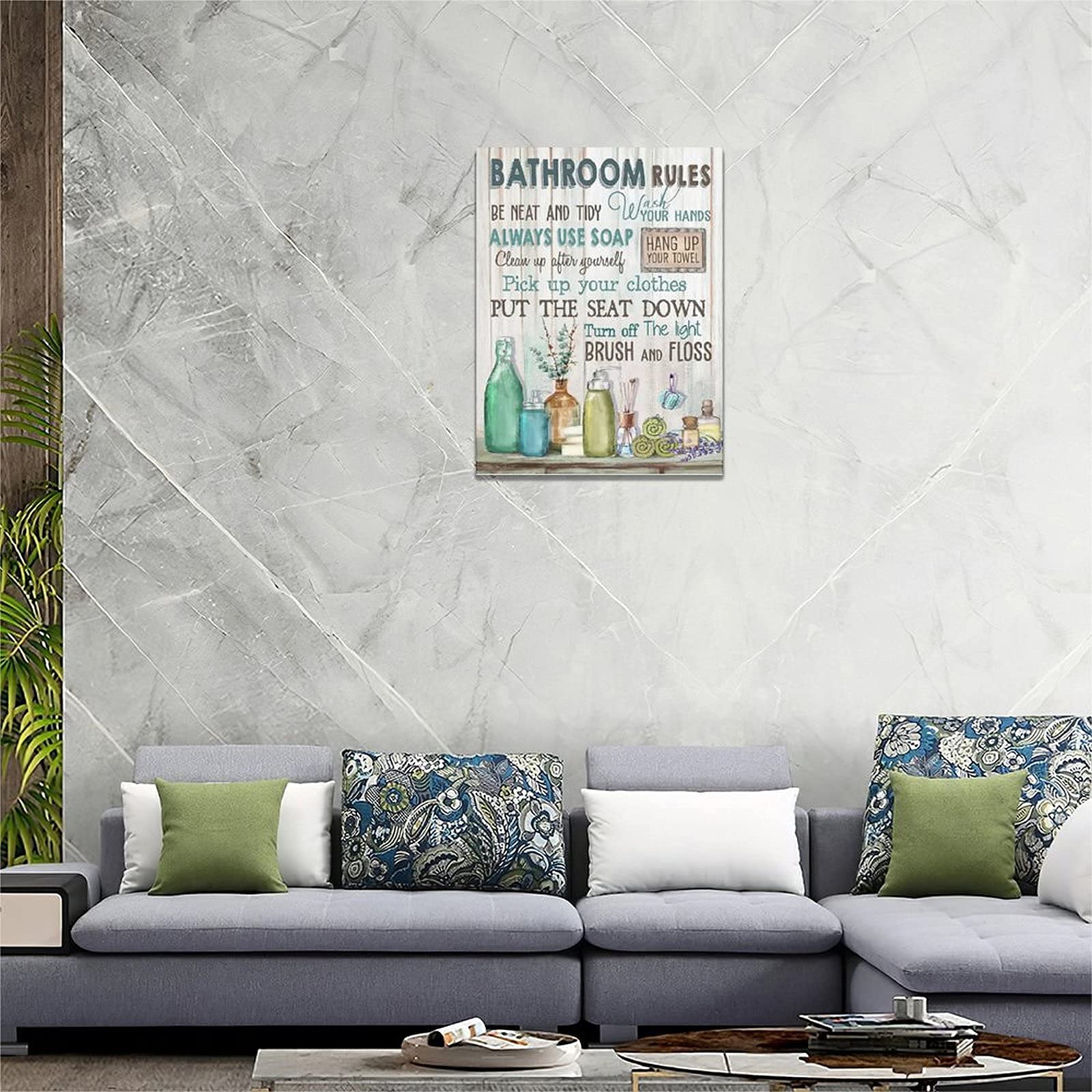 Rustic Bathroom Wall Art Decor - Framed Canvas Prints with Wood Background for Modern Farmhouse, Bath & Laundry Room | Perfect for Home Decor & Gift Giving