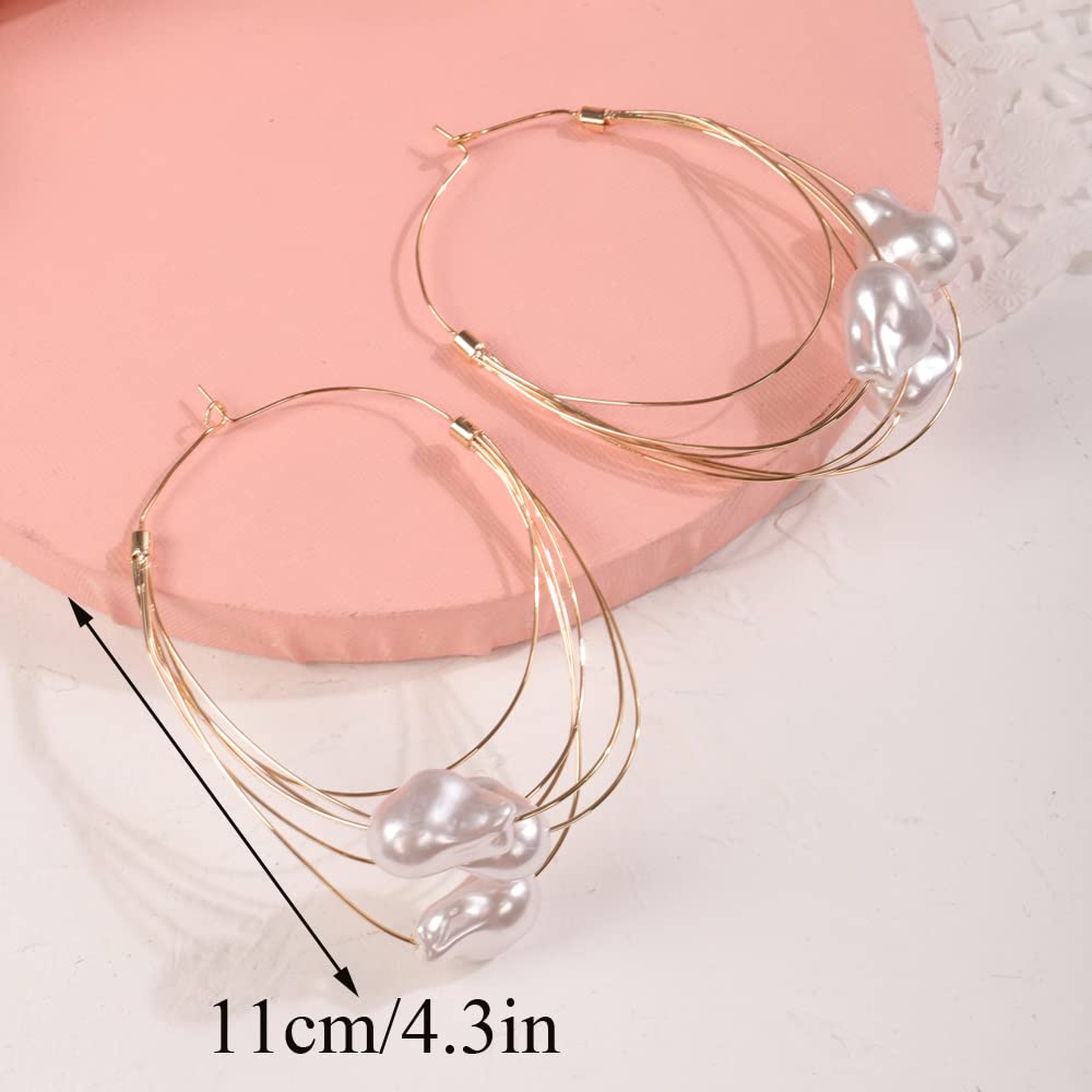 Missgrace Women's Boho Pearl Hoop Earrings - Trendy Bohemian Dainty Circle Statement Jewelry Set | Shiny Disco Bar Earrings for Parties, Weddings & Everyday Wear