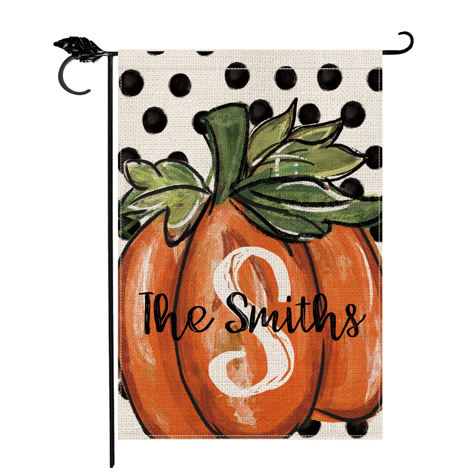 Custom Monogram Fall Pumpkin Garden Flag - Personalized Family Name Initials, Double Sided 12x18 Inch Rustic Farmhouse Burlap Outdoor Yard Decoration for Autumn Porch & Seasonal Home Decor