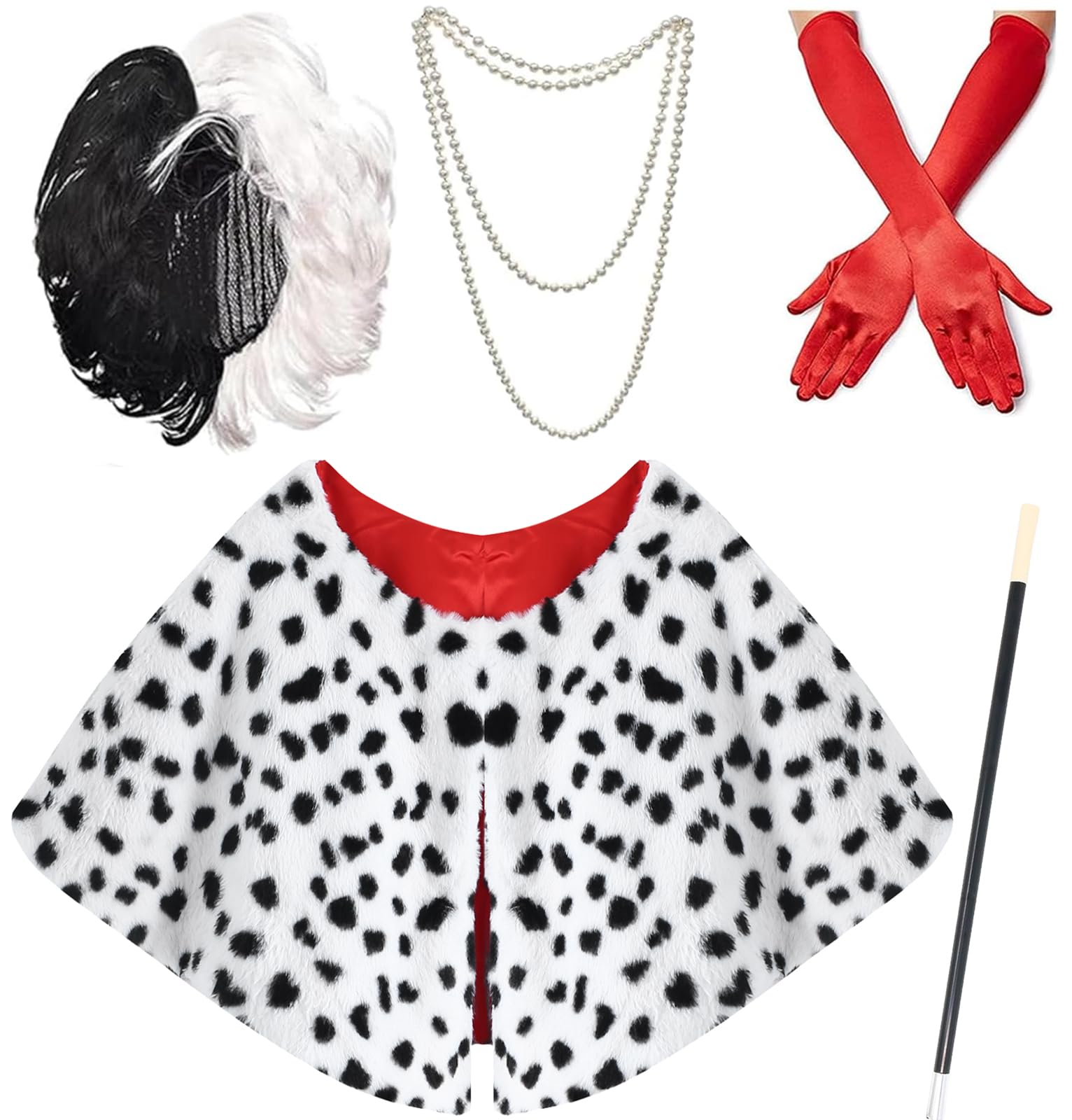 2024 Women's Cruella De Vil Halloween Costume - 101 Dalmatians Inspired Black & White Coat with Wig | Perfect for Cosplay, Halloween Parties & Themed Events