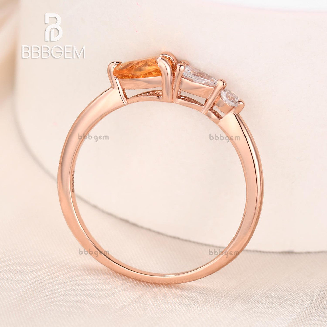 14K Rose Gold Pear Citrine Cluster Moissanite Stacking Asymmetrical Ring - Elegant Statement Jewelry for Women, Perfect for Weddings, Parties & Everyday Wear