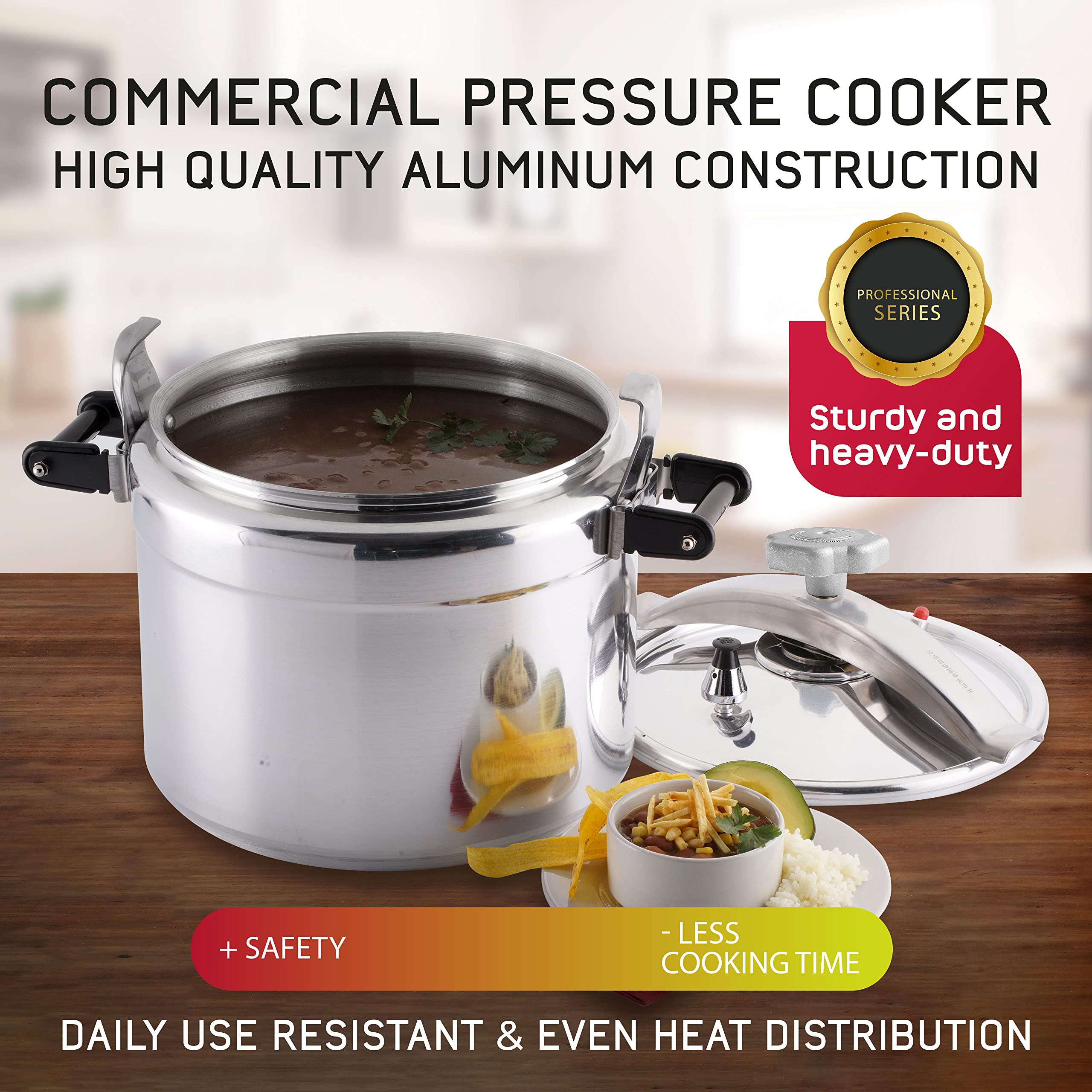 15.8-Quart Commercial-Grade Aluminum Pressure Cooker - Heavy Duty Universal Large Capacity Cookware with Safety Valve & Reinforced Handles - Perfect for Restaurants, Catering & Bulk Meal Prep