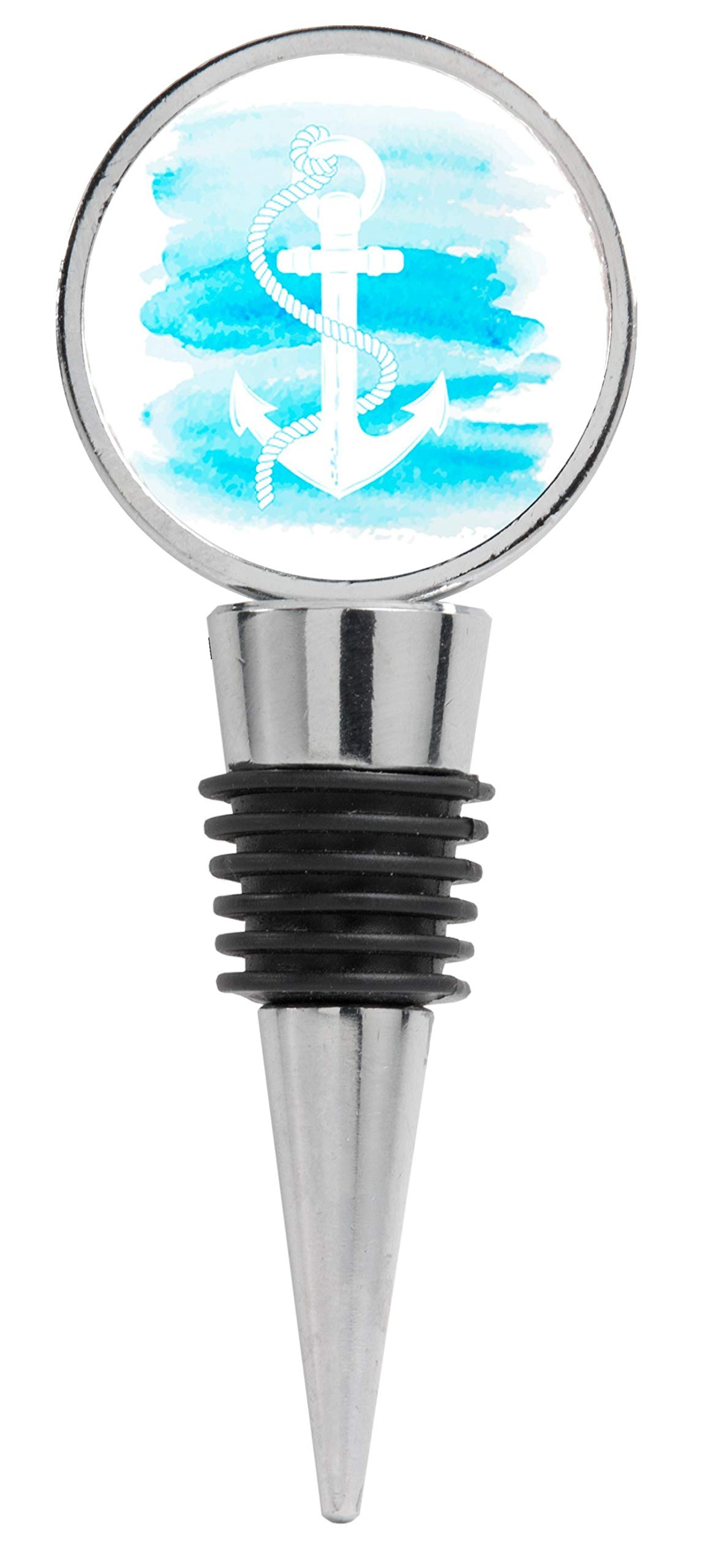 Blue and White Anchor Wine Stopper - Handmade Watercolor Design - Perfect for Wine Lovers, Nautical Decor & Gift Giving