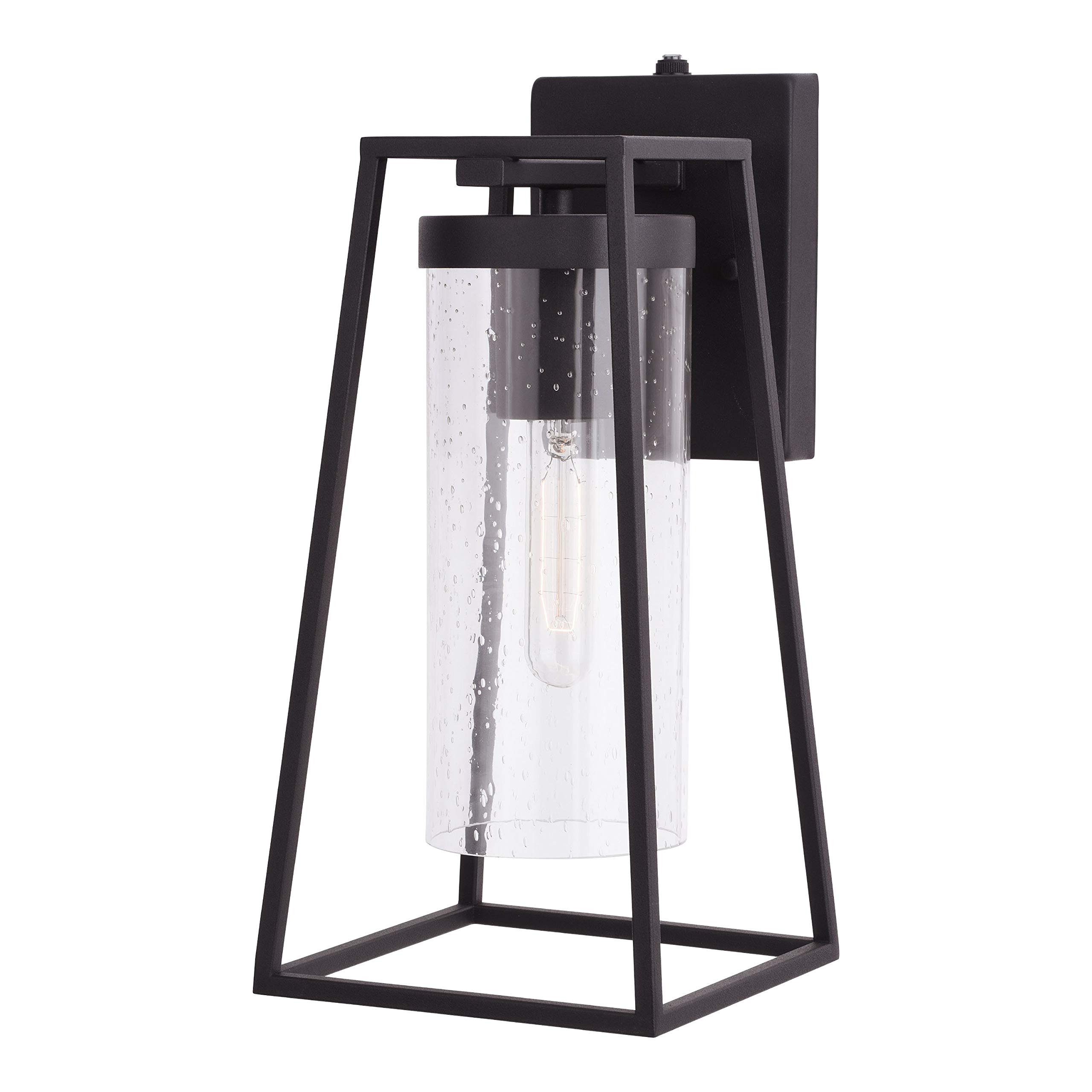 VAXCEL Nash 6.5-inch Black Modern Outdoor Wall Lantern with Dusk to Dawn Photocell Sensor - 1-Light Wall Sconce with Clear Seeded Glass for Porch, Patio, Garden & Entryway Lighting