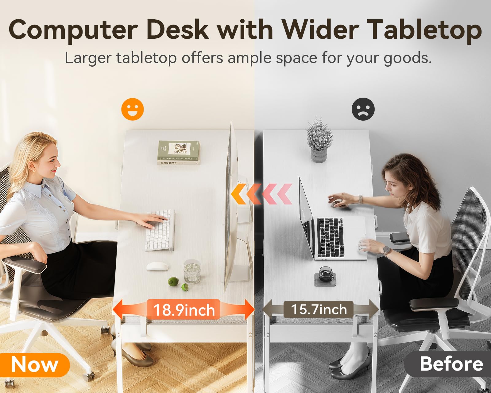 ODK 40 Inch Computer Desk with 6 Storage Drawers, Reversible Small Office Desk with Headphone Hook - White Study Table for Home Office, Bedroom & Small Spaces - Perfect for Remote Work, Gaming & Online Learning