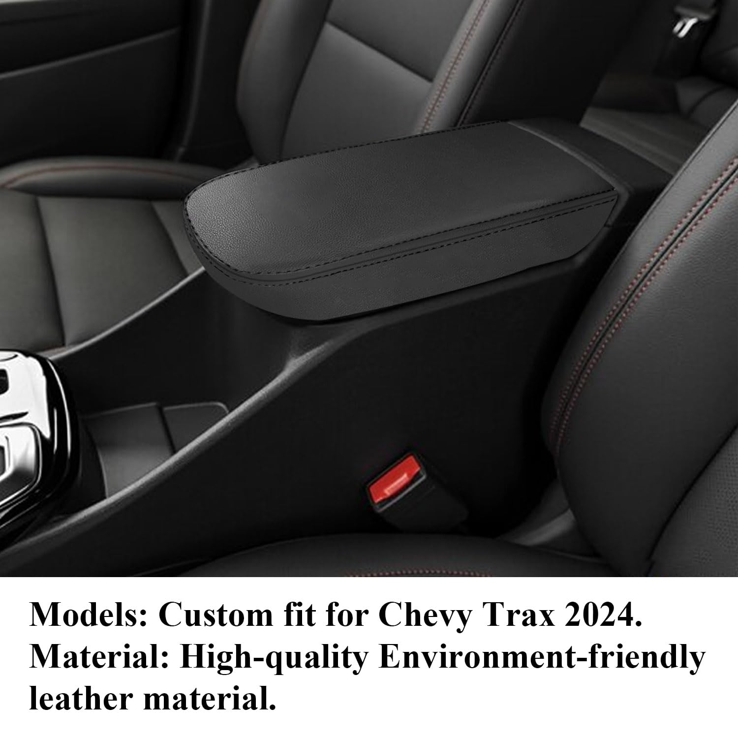 Rifoda Microfiber Leather Center Console Cover for 2024 Chevy Trax - Black Stitched Car Protection Accessory | Perfect for Road Trips & Daily Commute