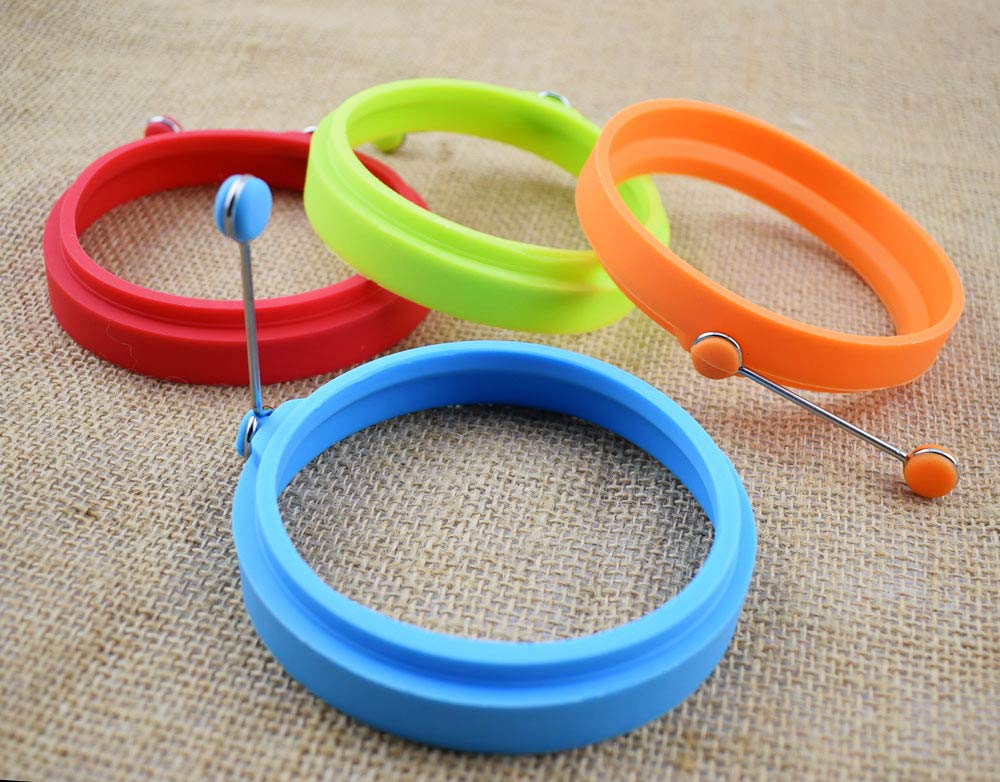 AKOAK 4-Piece Non-Stick Silicone Egg Ring Set - Round Omelette Molds for Perfect Eggs, Pancakes & Burgers - Oven & Stovetop Safe Kitchen Tools - Ideal for Breakfast, Brunch & Meal Prep