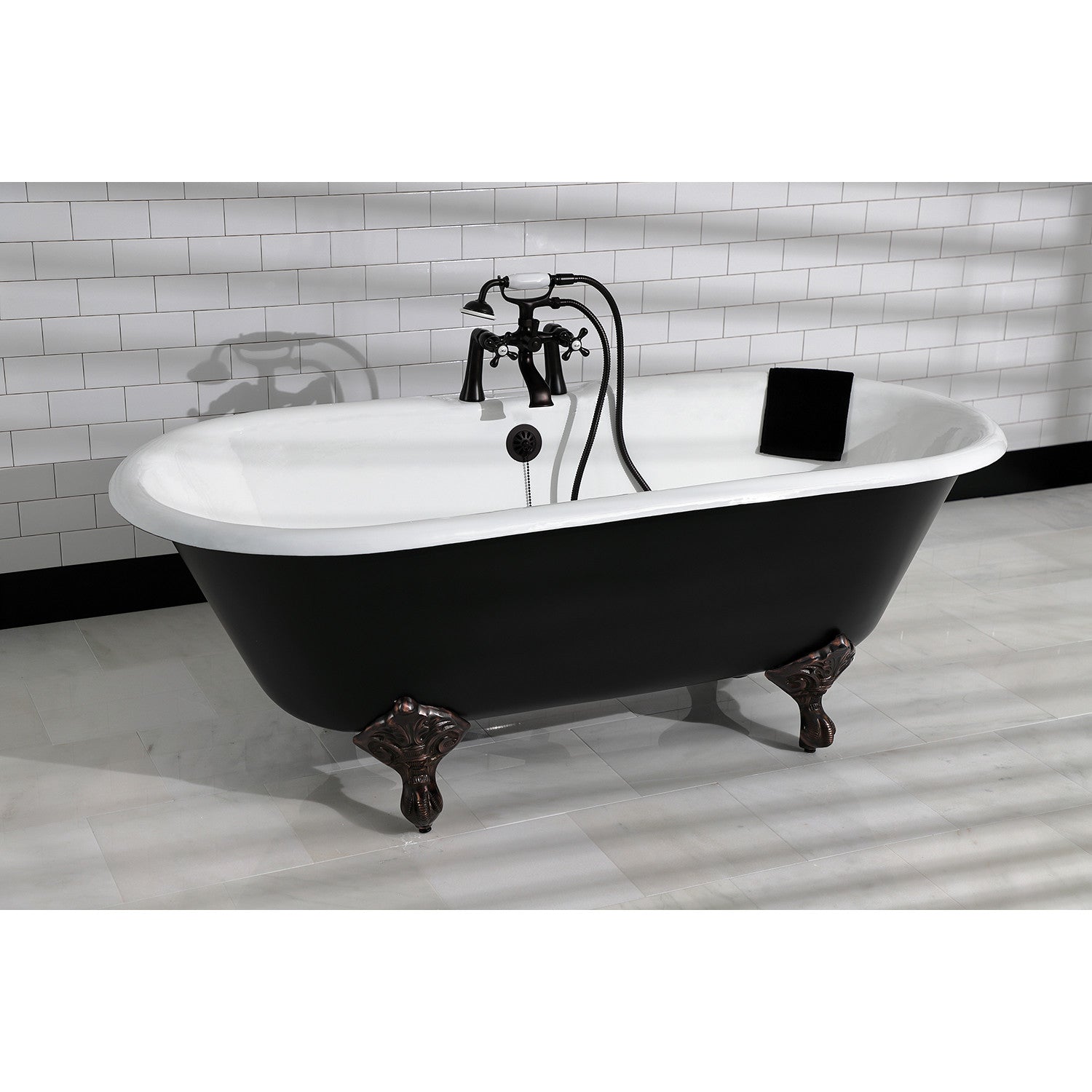 Aqua Eden 66 Inch Cast Iron Clawfoot Bathtub - Oval Double Ended Freestanding Tub with 7 Inch Faucet Holes (Black/White/Oil Rubbed Bronze) | Vintage Bathroom Centerpiece for Luxury Homes & Spa Retreats