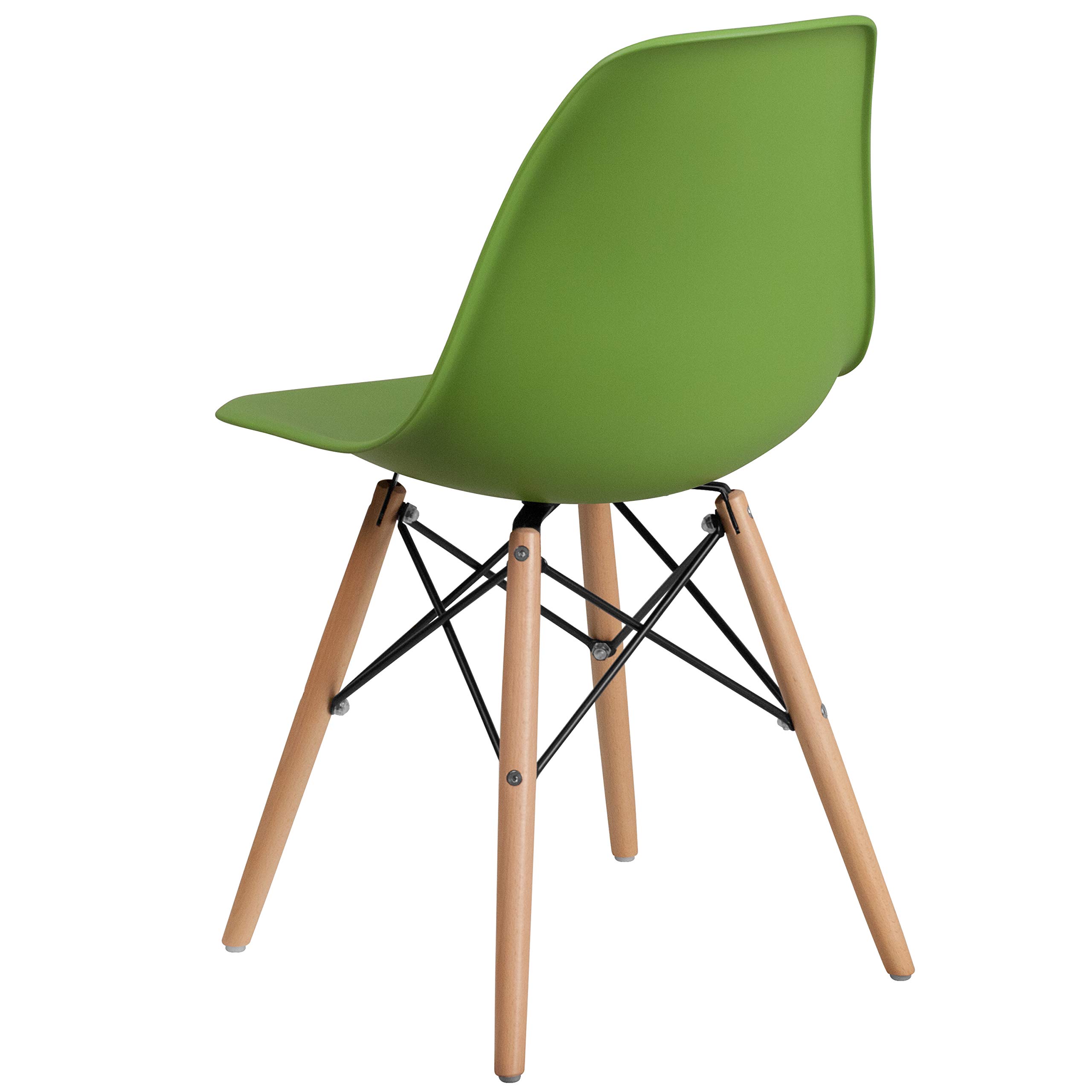 2 Pack Green Plastic Chairs with Wooden Legs - Durable Outdoor & Indoor Seating - Side Chairs for Restaurants, Cafes, and Patio Use