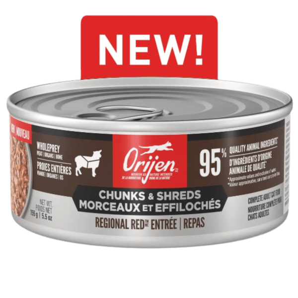 Orijen Regional Red Chunks & Shreds Entrée Canned Cat Food - Grain-Free, High-Protein Wet Cat Food for Adult Cats, 5.5oz - Perfect for Indoor & Outdoor Cats at Mealtime