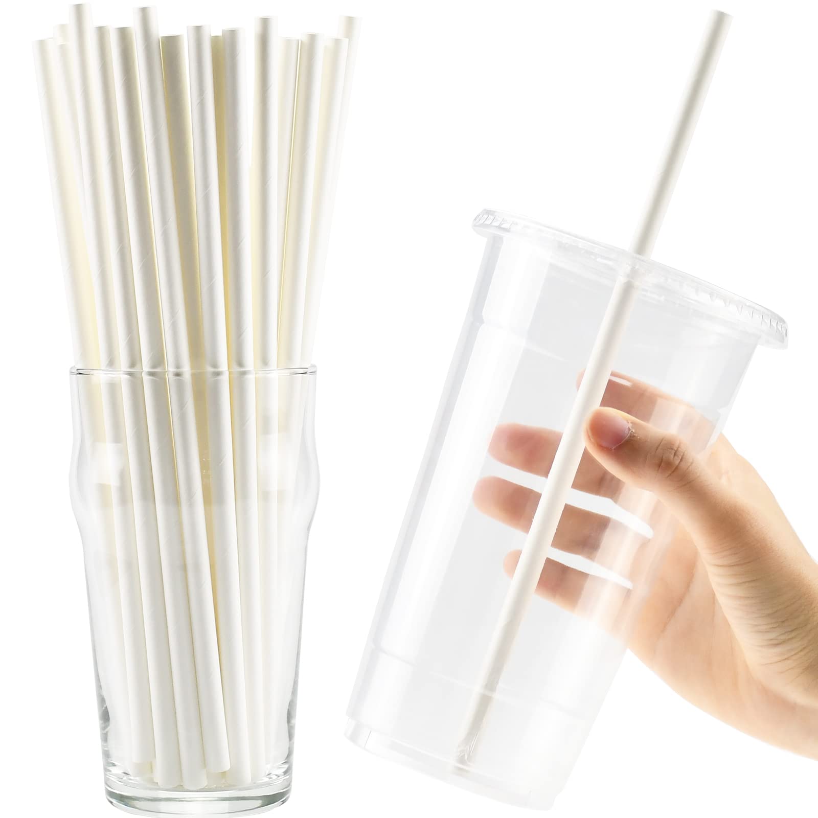 [300 Pack] 10 Inch Extra Long White Paper Straws - Eco-Friendly Biodegradable Drinking Straws for Smoothies, Milkshakes, Iced Coffee & Party Drinks - Perfect for Restaurants, Cafes & Home Use