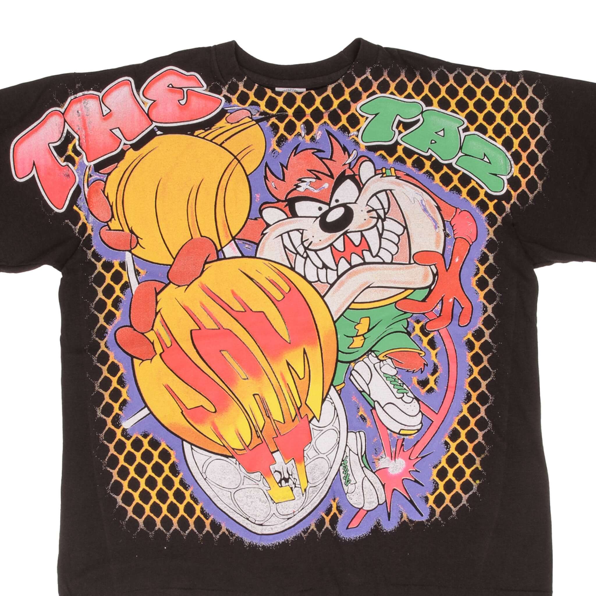 Vintage Bootleg All Over Print Taz Jam It Take It Personal Tee Shirt - XL Size, Single Stitch - Perfect for Casual Wear, Street Style & Retro Fashion Lovers