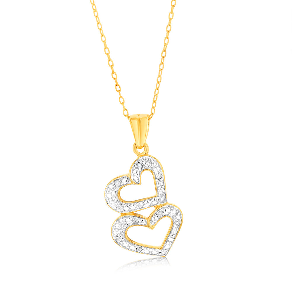 1/10 Carat Diamond Heart Pendant Necklace - 14K Gold Plated Sterling Silver Jewelry for Women - Perfect Gift for Valentine's Day, Anniversary & Special Occasions