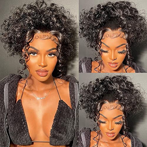 360% Density HD Transparent Curly Lace Front Wigs for Black Women - Pre-Plucked Human Hair Wigs with Baby Hair | Full & Thick Natural Look | Perfect for Halloween, Cosplay, Daily Wear & Special Occasions