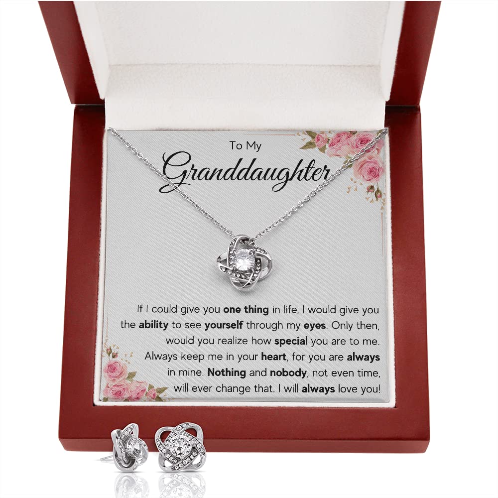 Personalized Granddaughter Necklace - Heartfelt Gift from Grandma or Grandpa for Graduation, Birthday - Engraved Pendant Jewelry with Message Card & Elegant Gift Box (Includes LED Box & Earrings) - Perfect for Special Occasions & Family Celebrations