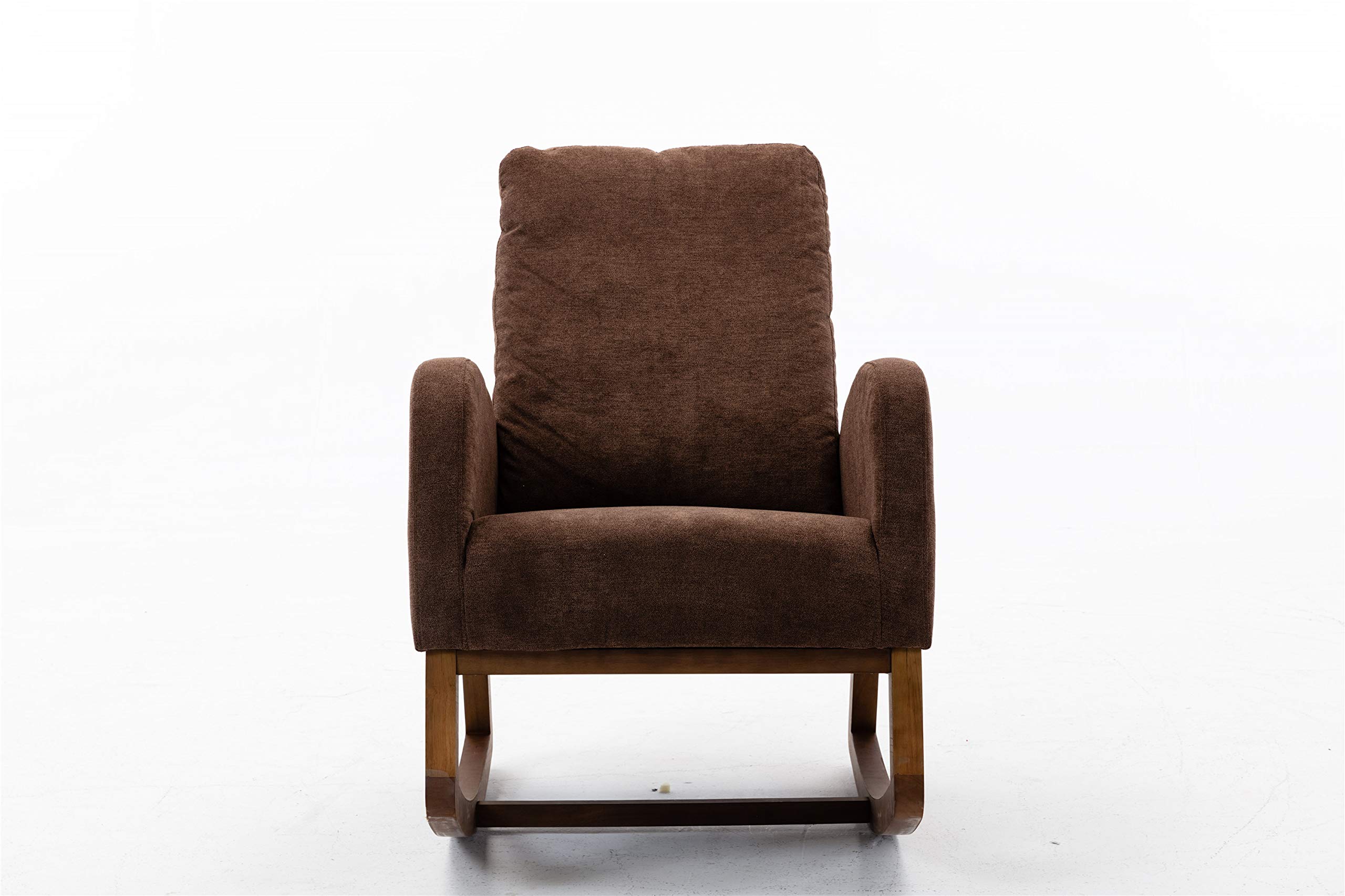 Tufted Upholstered Rocking Chair with Fabric Padded Seat & Solid Wood Base - Comfortable Rocker Armchair for Office, Living Room & Bedroom - Perfect for Relaxing, Reading & Nursing (Coffee Color)