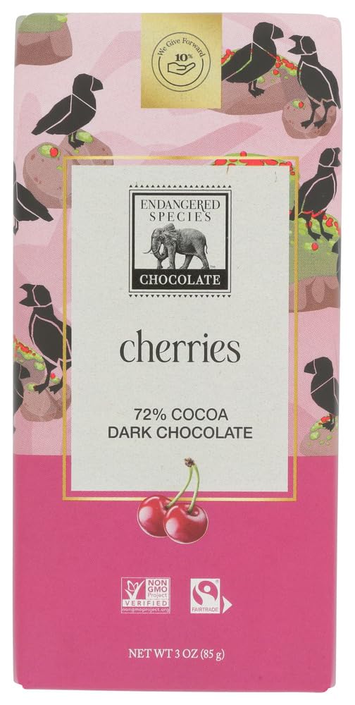 Dark Chocolate Bars 72% Cocoa with Cherries - Case of 12 for Gifts & Snacking
