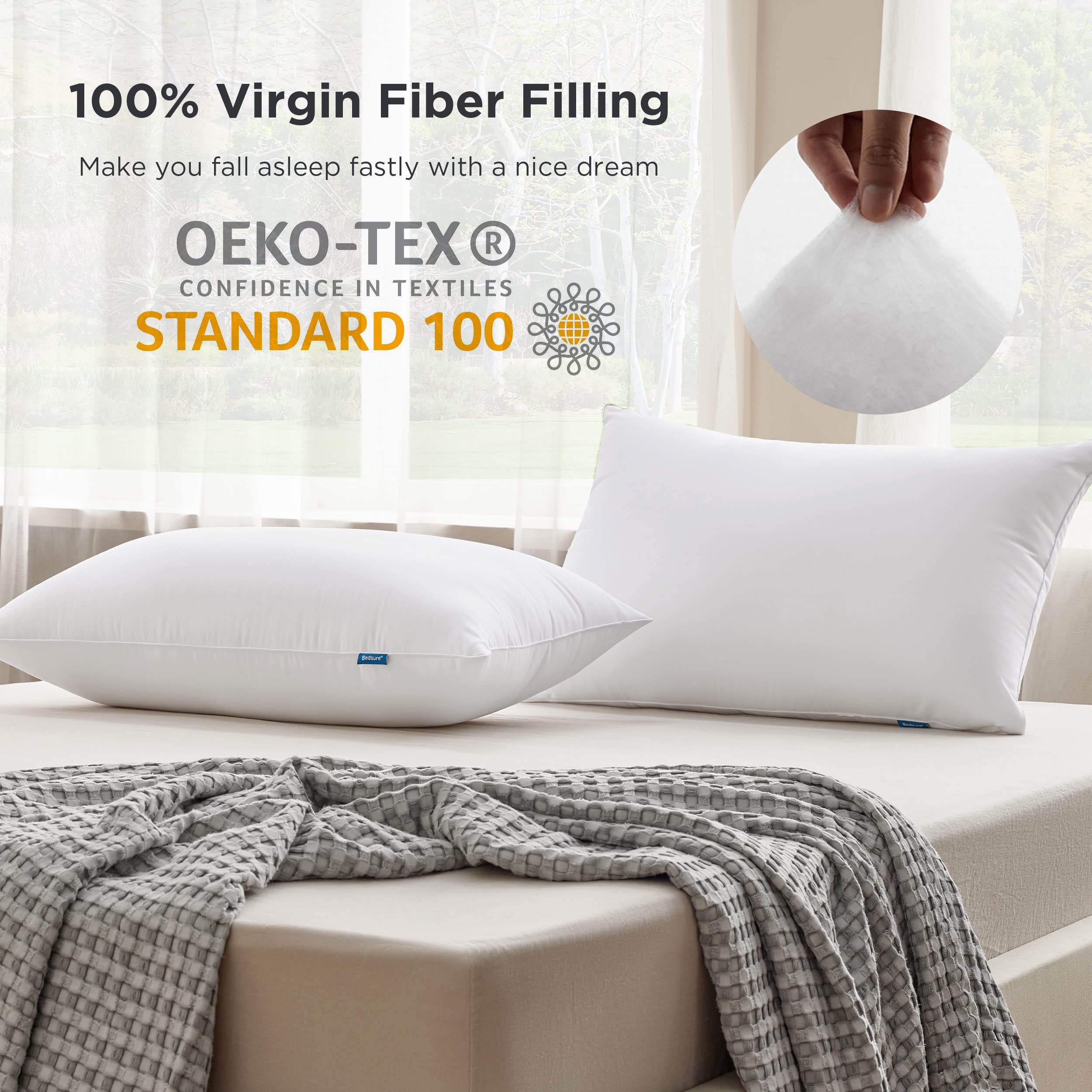 Bedsure Standard Size Pillows Set of 2 - Premium Down Alternative Bed Pillows for Side & Back Sleepers, Soft & Supportive Filling, 19x26 Inches - Perfect for Hotels, Guest Rooms & Home Bedrooms