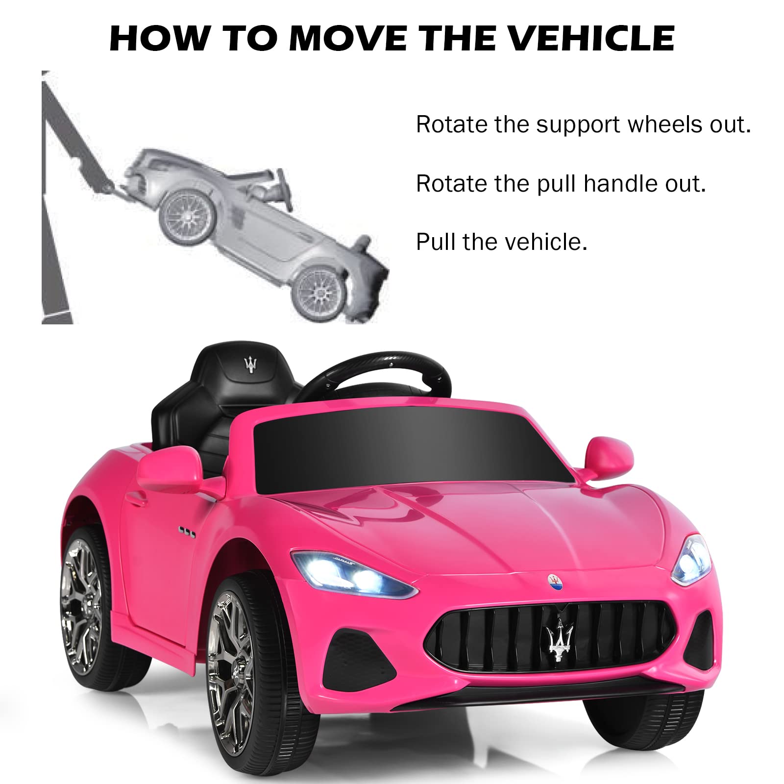 **Costzon 12V Pink Maserati Ghibli Ride-On Car for Kids – Remote & Manual Control, LED Lights, MP3 Player – Electric Toy Car Gift for Boys & Girls (Birthday, Outdoor Play, Indoor Fun)**
