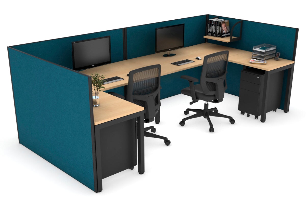 Quadro Square Legs 2-Person Corner Workstation - U-Shaped Office Desk with Black Frame [1400L x 1800W with Cable Management] - Perfect for Home Office, Shared Workspaces & Collaborative Environments