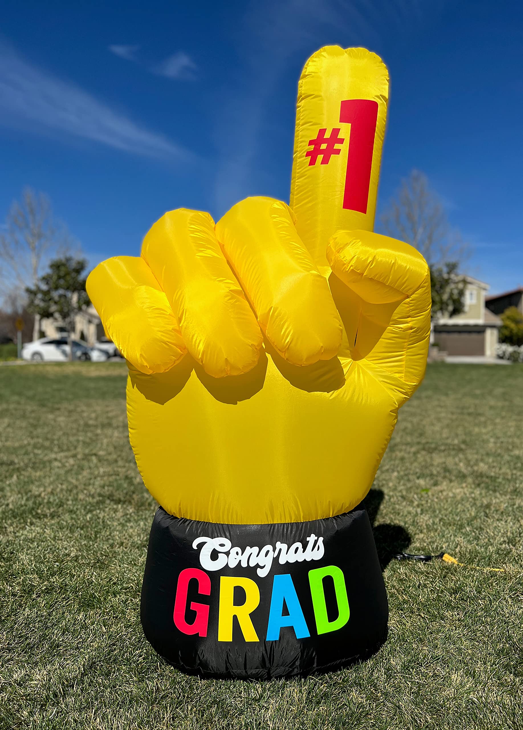 6ft Inflatable Graduation Hand Number One Decor & 4ft Happy Birthday Teddy Bear with Heart - Graduation Party Decorations, Birthday Party Supplies for Indoor & Outdoor Celebrations