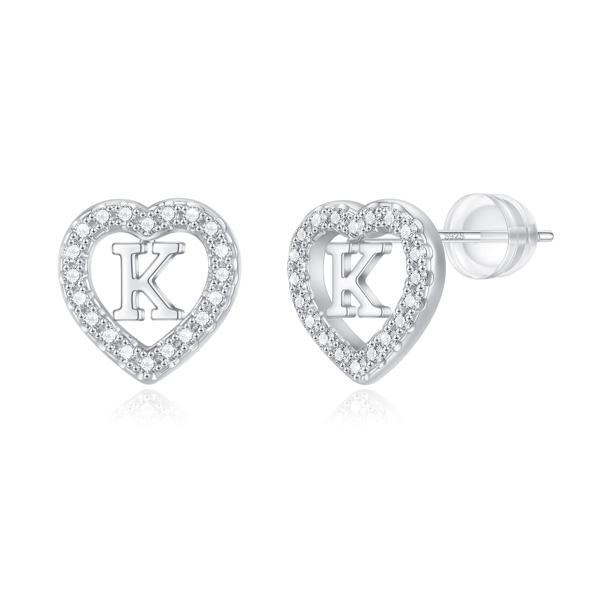 Personalized Initial Heart Earrings for Girls - Sterling Silver & Rose Gold Stud Earrings for Kids, Teens & Babies - Hypoallergenic, Non-Tarnish Jewelry - Perfect for Birthdays, Gifts & Everyday Wear