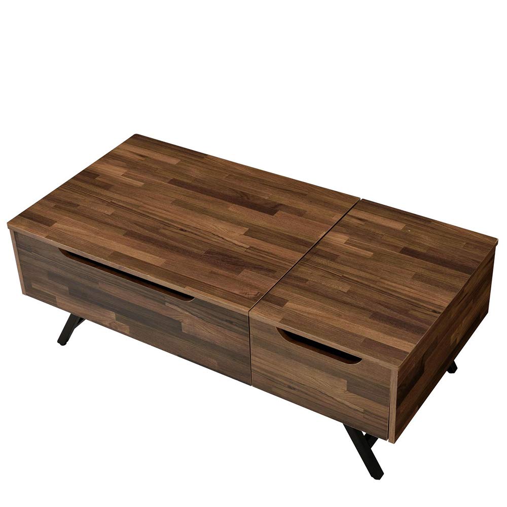 Modern Lift-Top Coffee Table with Storage Drawer - Solid Wood Lift Tabletop for Living Room, Home Office & Reception Areas - Walnut Finish with Black Metal Legs - Perfect for Small Spaces, Entertaining & Hidden Organization
