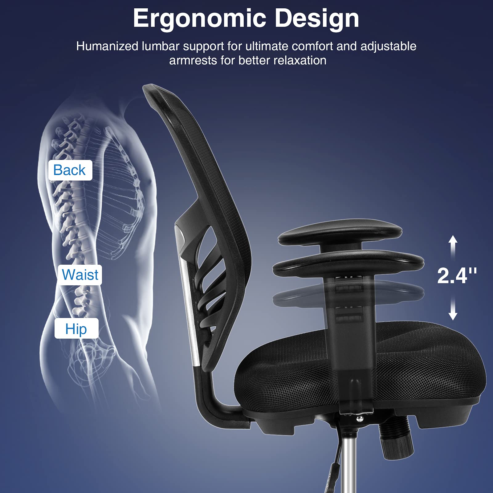 **POWERSTONE Ergonomic Drafting Chair - Adjustable Height Standing Desk Chair with Armrests & Footrest Ring - Tall Office Chair for Classroom, Lab, Counter - Perfect for Home Office, Study & Workstations**