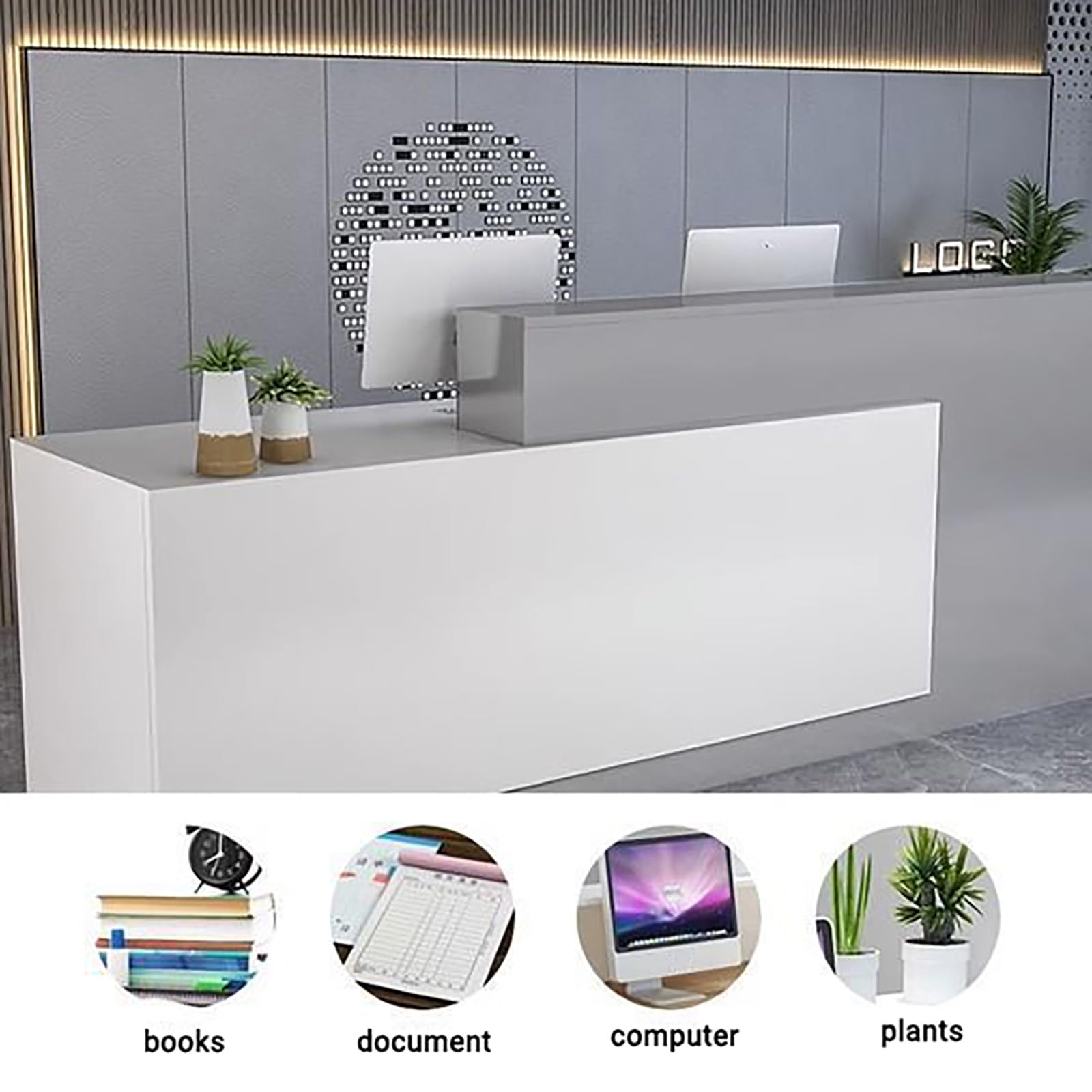 Modern Wooden Reception Desk with Counter & Lockable Drawers - 55.1