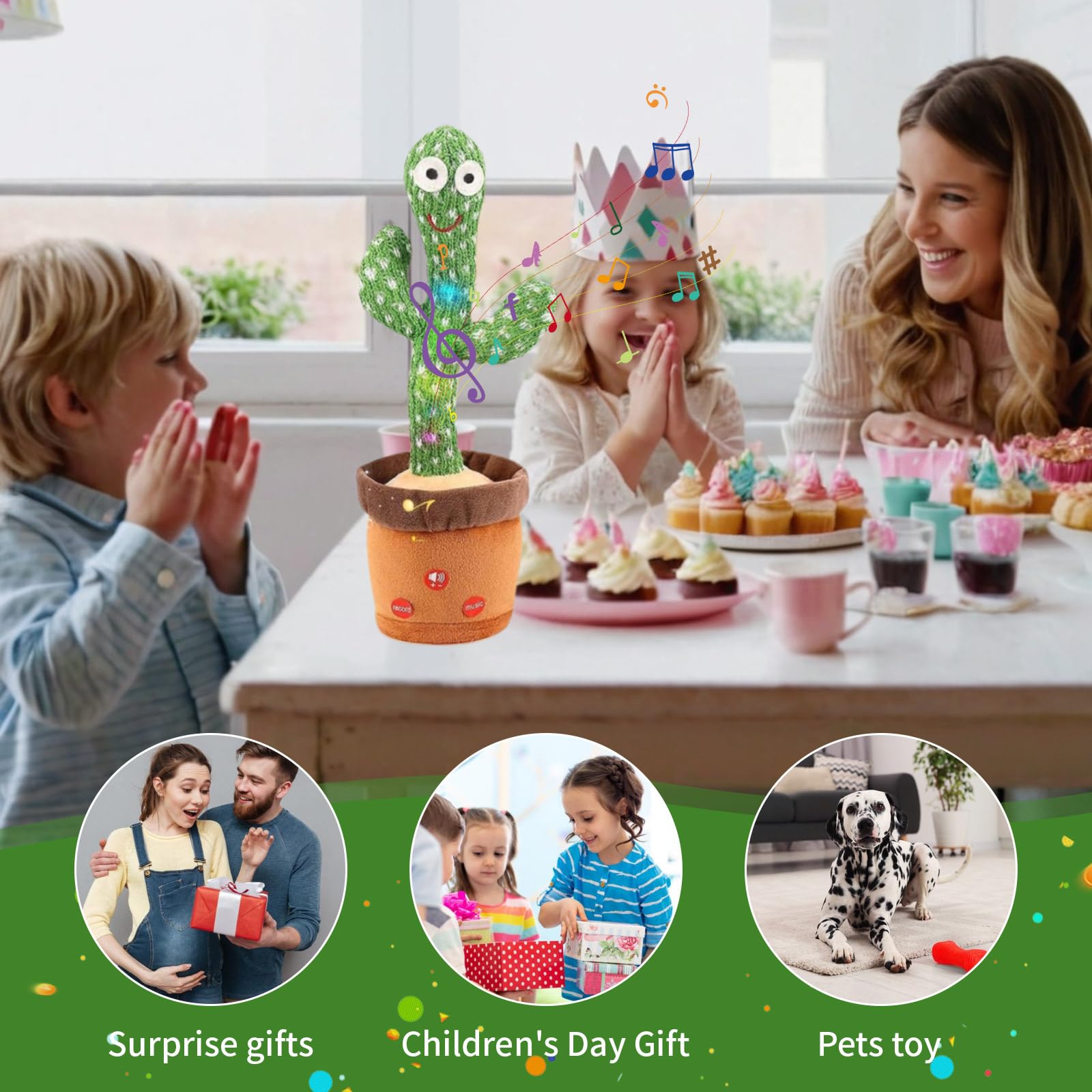 Interactive Dancing Talking Cactus Toy - Adjustable Volume, Repeats Speech & Glows for Babies & Kids | Fun Musical Imitation Learning Toy for Playtime, Birthday Gifts & Early Childhood Development