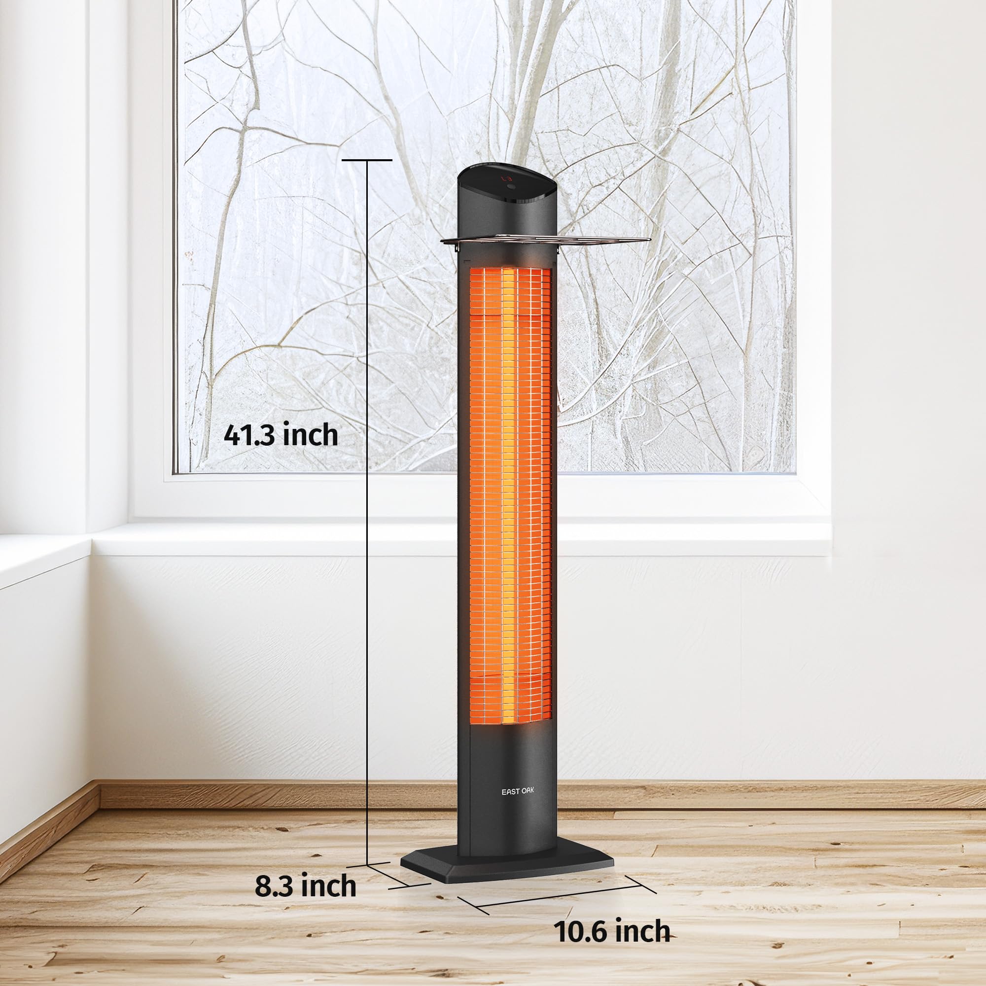 EAST OAK 1500W Electric Patio Heater - Indoor/Outdoor Portable Space Heater with IP55 Waterproof, Tip-Over & Overheat Protection, 2 Heat Settings & 24H Timer - Perfect for Backyard, Deck, Garage, and Office Use (2024 Upgraded Model)