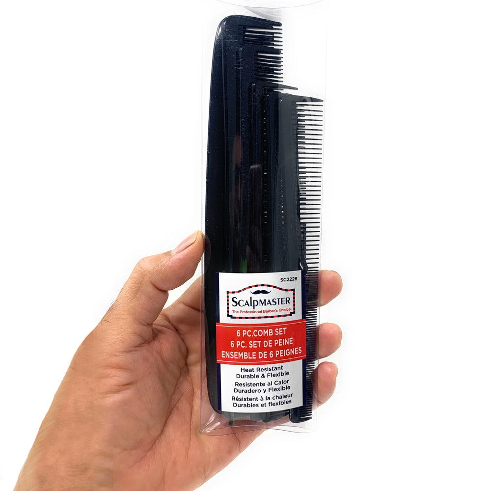 Professional Scalpmaster Barber Combs Set - 6-Piece Carbon Fiber Cutting Comb Kit for Hair Styling | Perfect for Barbers, Salons & Home Haircuts