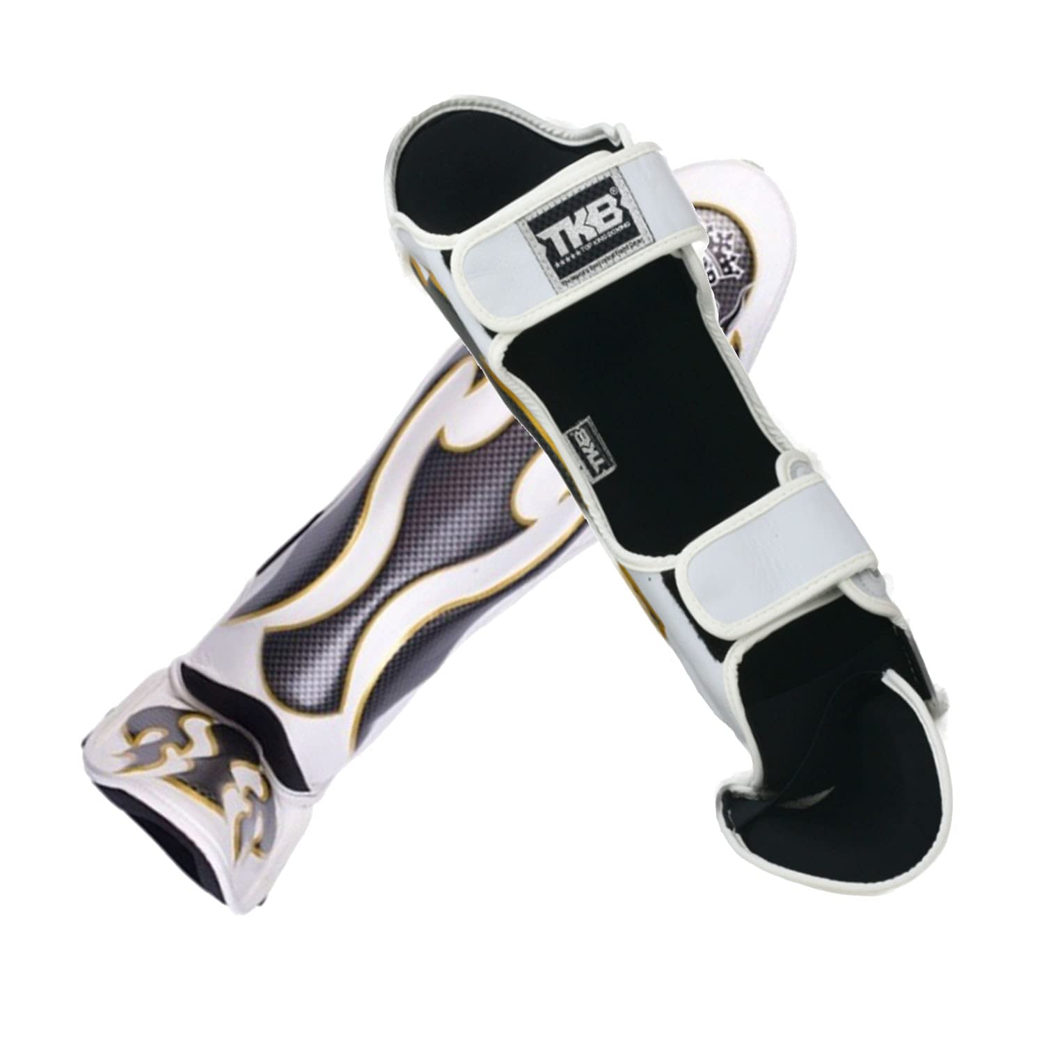 Top King Boxing Muay Thai Shin Guards - Premium Kickboxing Leg Protectors for MMA Training (Empower White, XL) - Perfect for Sparring, Bag Work & Competition