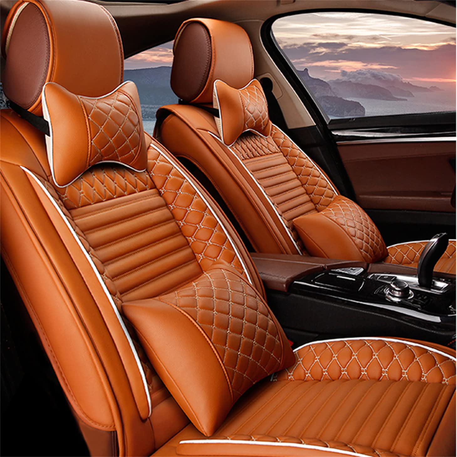 Vonzasi Premium Waterproof Leather Car Seat Covers for Lexus GS350 2017-2020 Models - Front Row Airbag Compatible Seat Protectors in Cayenne Yellow (Luxury) | Perfect for Daily Commutes, Road Trips & Protecting Your Vehicle Interior