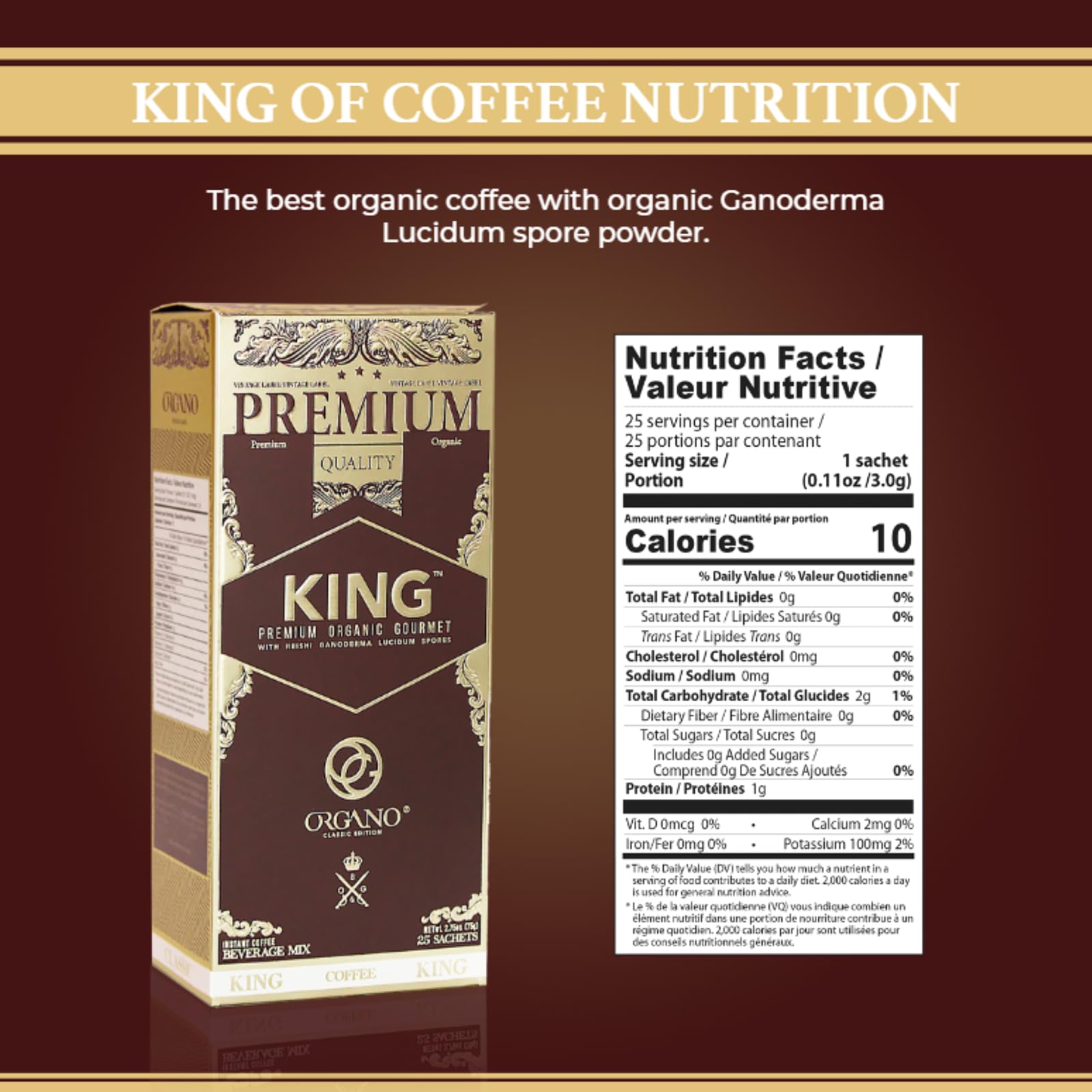 Organic Ganoderma Lucidum Coffee - 2 Boxes (50 Sachets) | 100% Certified Reishi Mushroom Coffee | Energy Boost & Immune Support for Busy Professionals & Students