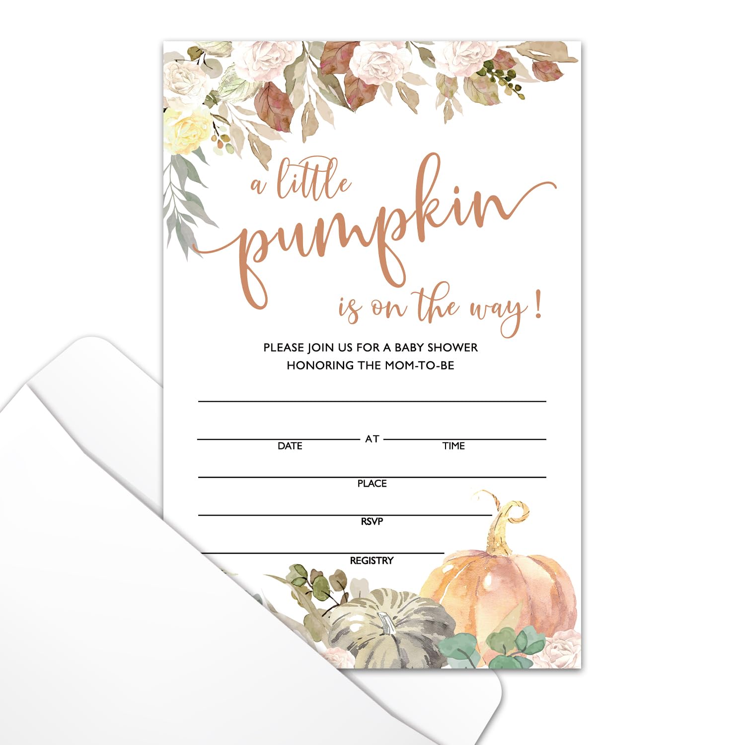 Little Pumpkin Baby Shower Invitations with Envelopes - Fall Thanksgiving Gender Reveal & Baby Announcement Cards, Double-Sided Fill-In Invites for Baby Shower Party Decorations - Perfect for Autumn Celebrations and Holiday Gatherings