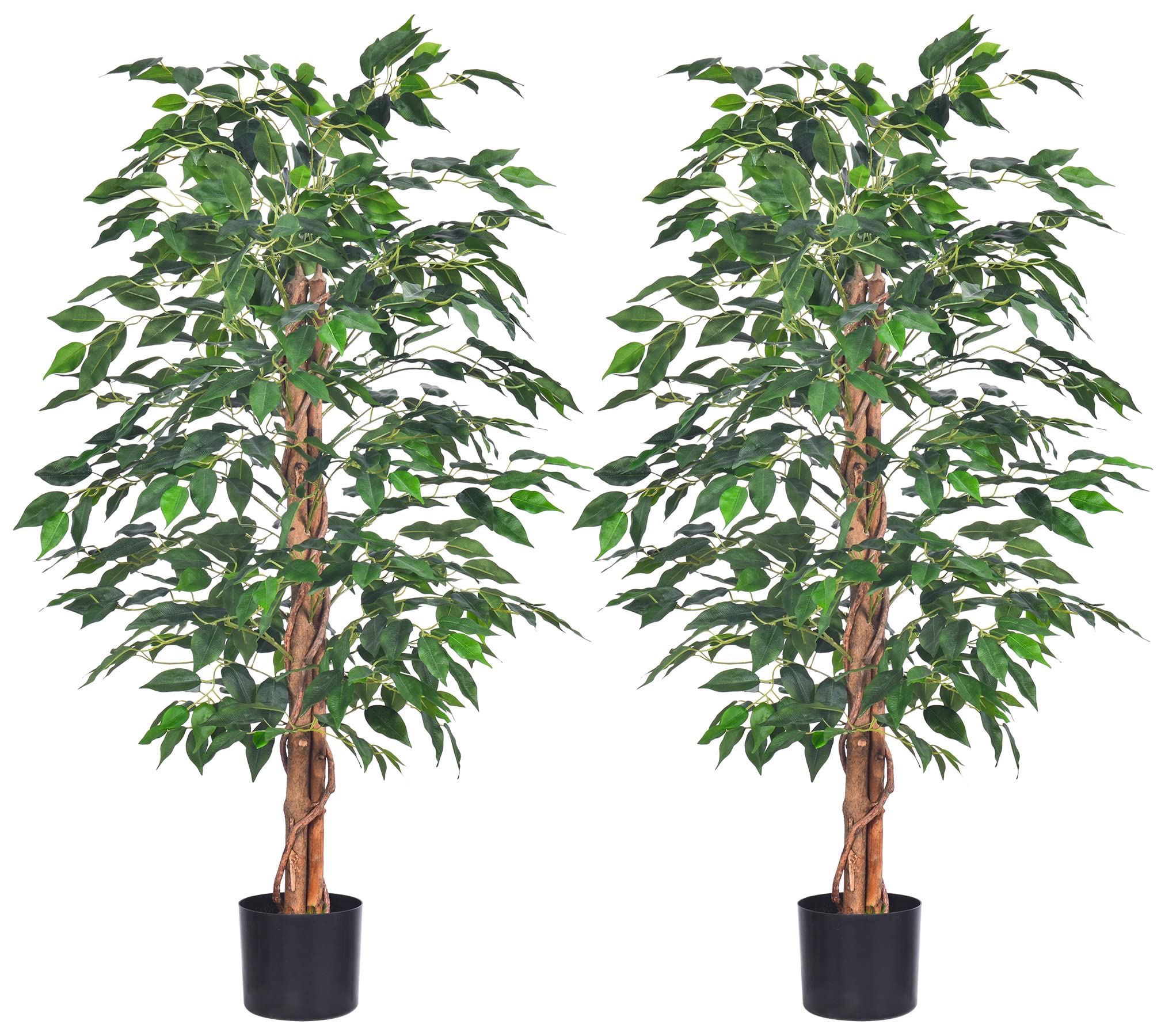 2 Packs 4FT Artificial Ficus Tree - Realistic Fake Plants with Durable Plastic Pot, Indoor Outdoor Faux Ficus for Home, Office, Living Room Decor - Perfect Housewarming Gift (4 Feet Tall, Set of 2) - Great for Home Staging, Wedding Centerpieces & Patio Decor
