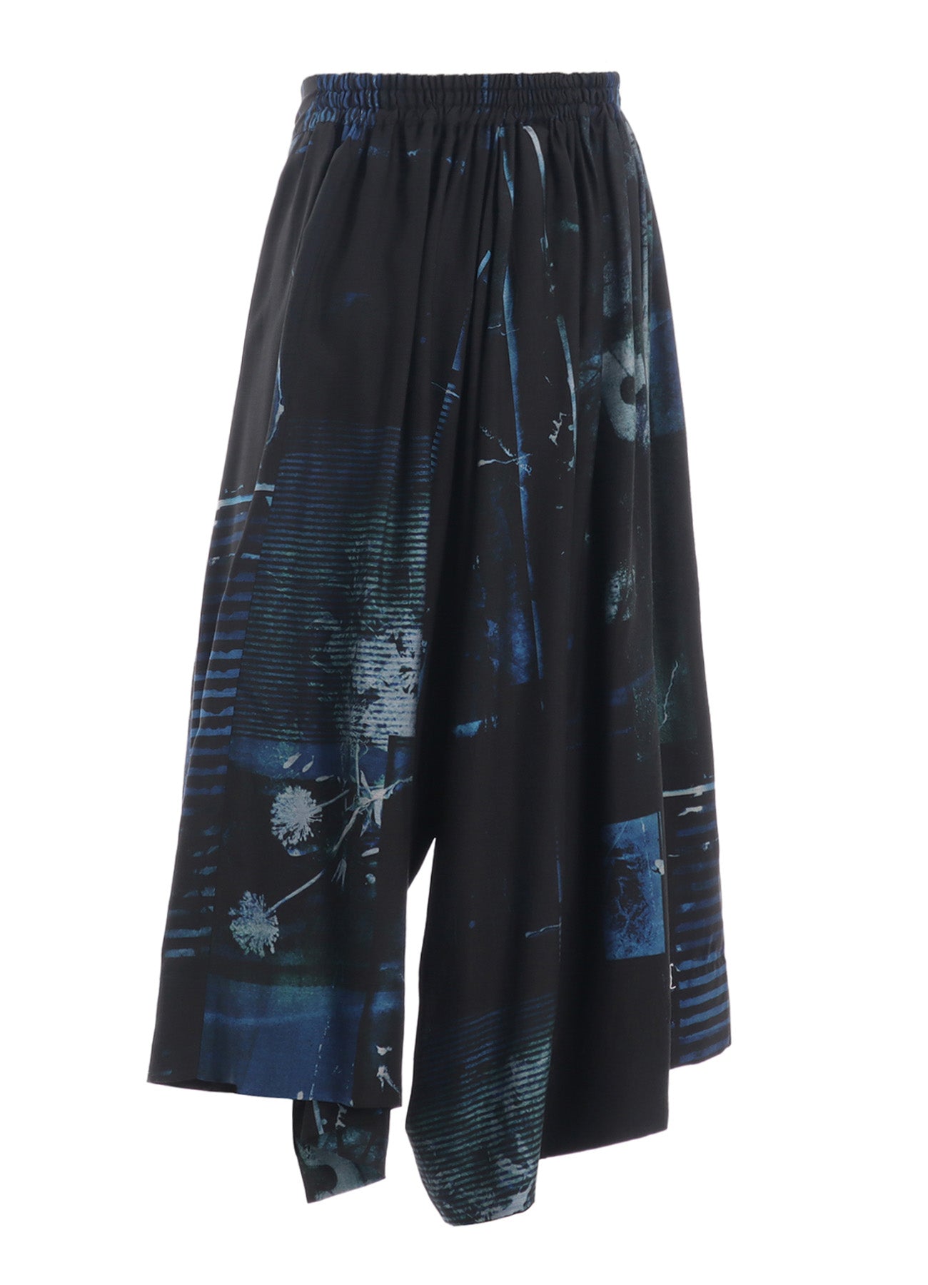 Cupro Blurry Flower Print Right Side Gathered Pants - Elegant & Comfortable Women's High Waist Trousers for Casual Wear, Office & Summer Outfits