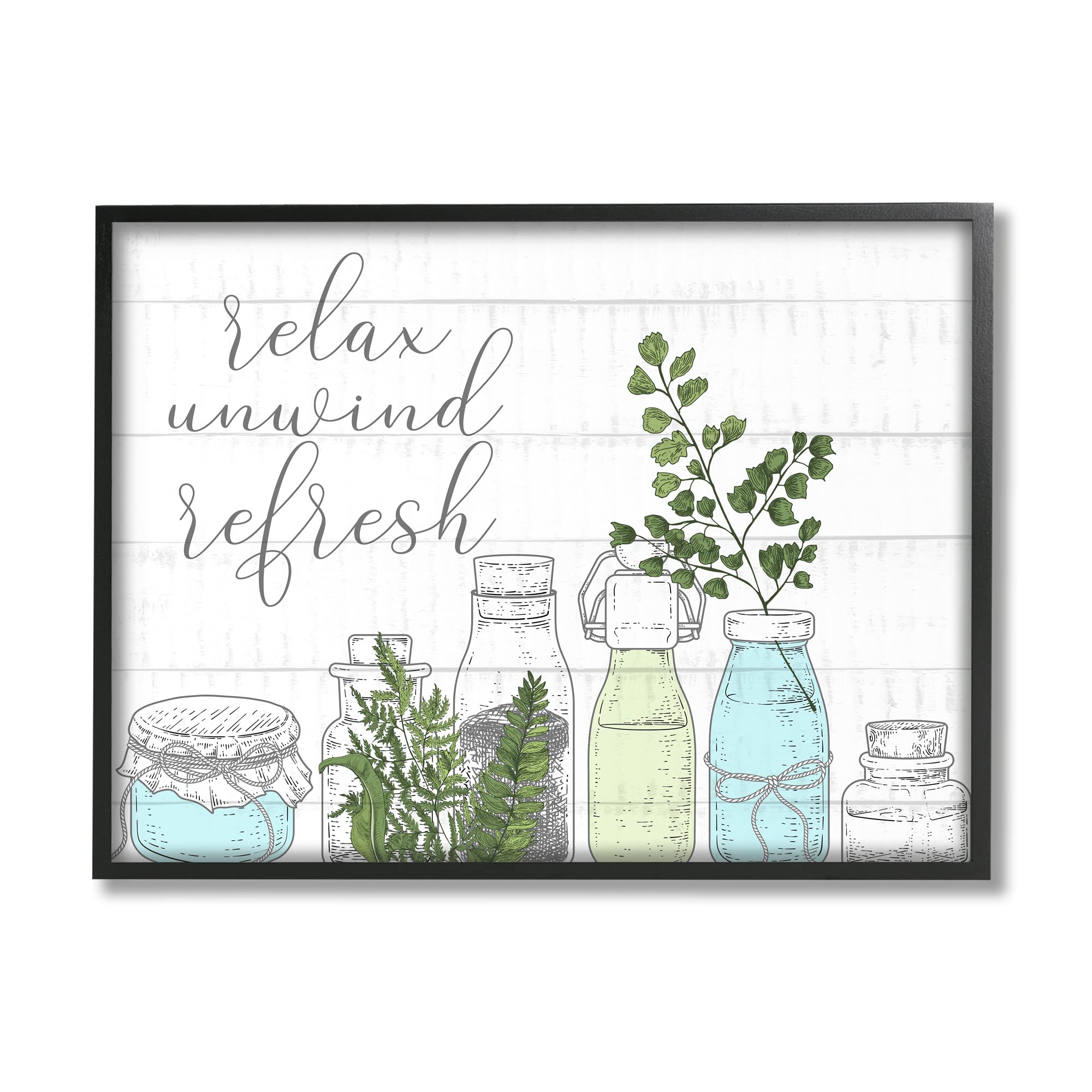 Stupell Industries Relax Unwind Refresh Country Herbs Botanicals Jars Wall Art - Kim Allen Design - Rustic Kitchen Decor for Farmhouse, Bathroom & Living Room