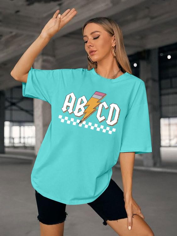 Funny Rock'n Roll Teacher Shirts for Women - MAXIMGR Life ABCD Pencil Graphic Short Sleeve Tee Top - Perfect for Classroom, Back to School & Teacher Appreciation Gifts