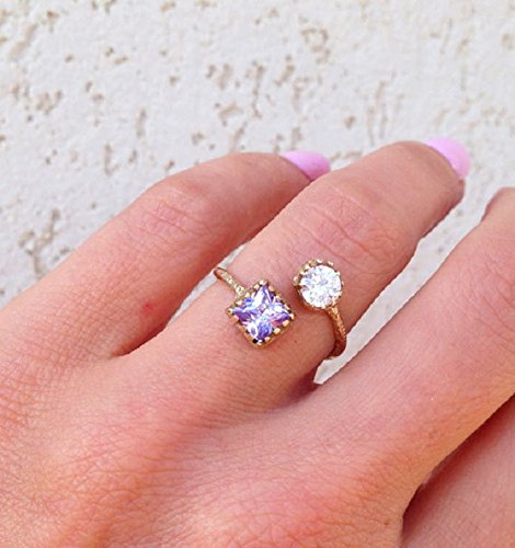 Dual Gemstone Ring with Alexandrite & Clear Quartz - Two Birthstone Stackable Ring for Women - Elegant Delicate Jewelry - Perfect Bridal Gift & Wedding Band - Ideal for Everyday Wear, Anniversaries & Special Occasions