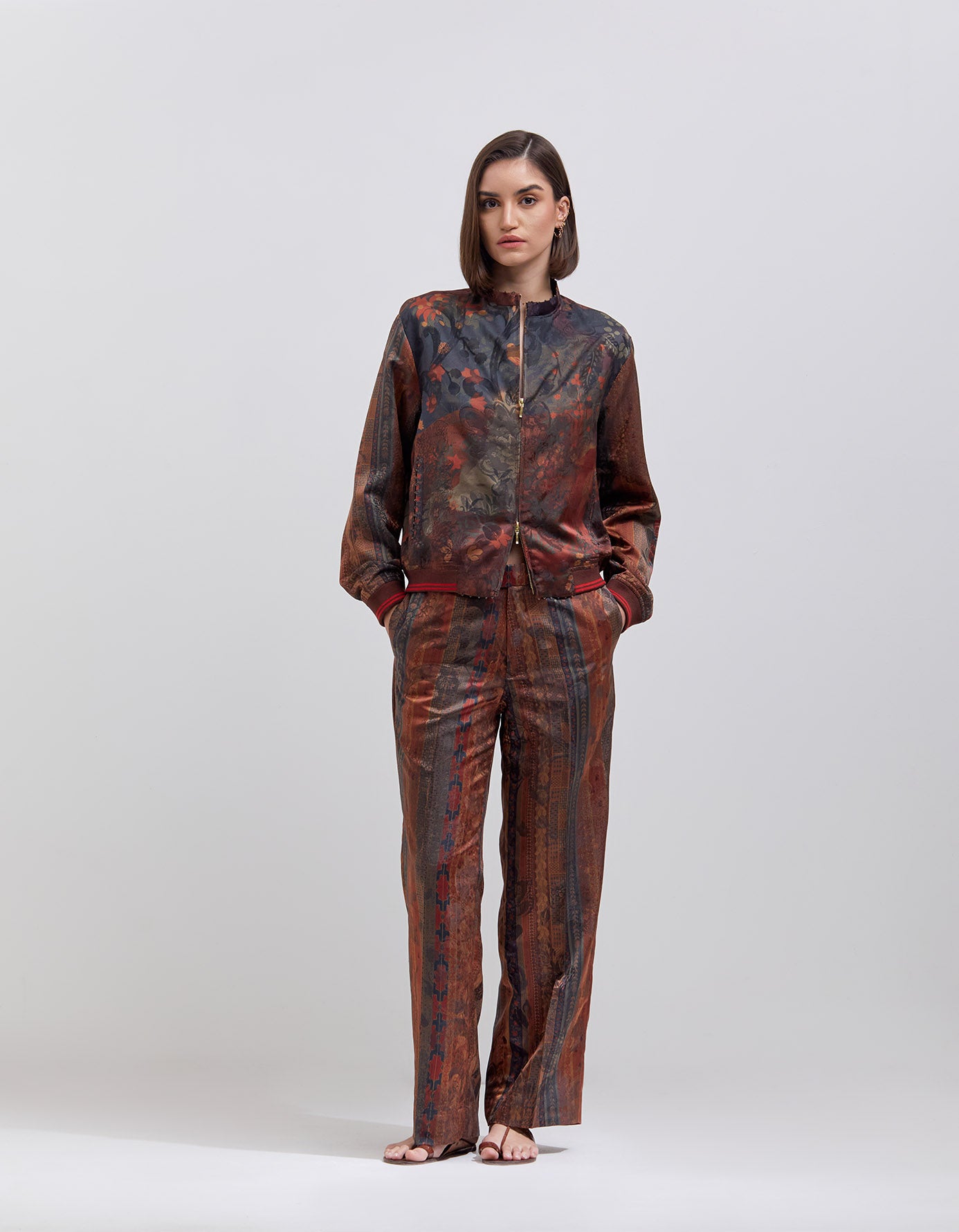 Azaad Silk Damask Trousers in Terracotta - Elegant Women's Palazzo Pants for Casual Wear, Office & Special Occasions
