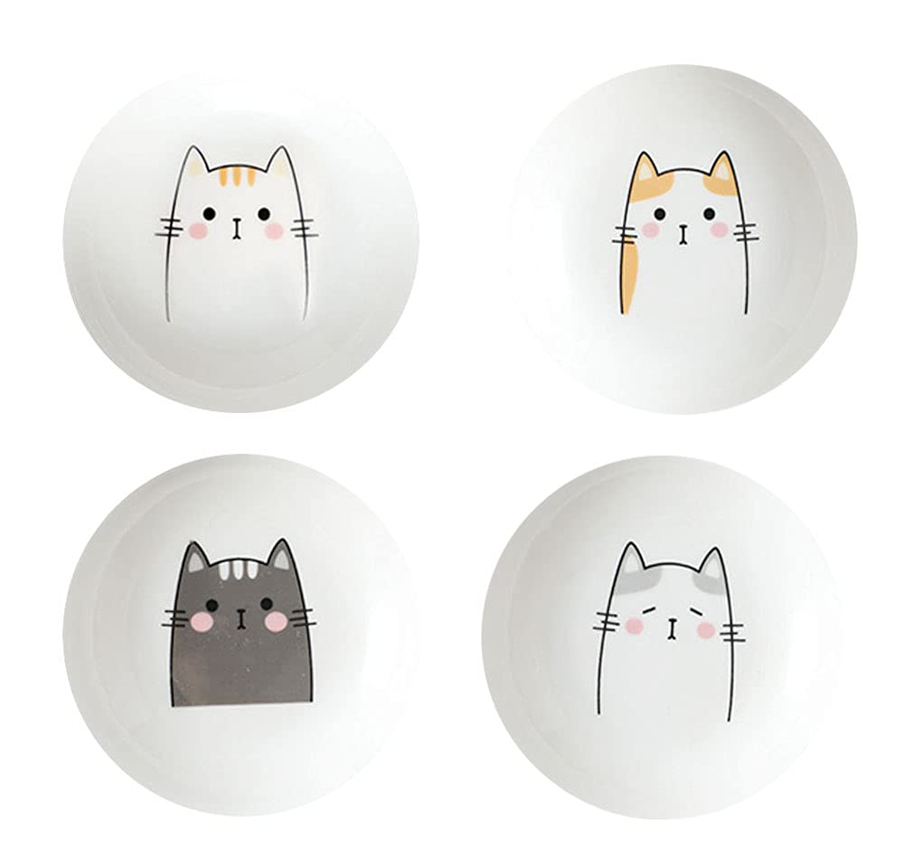 Mathew Cartoon Cat Ceramic Seasoning Dish - 4-Piece Set for Sauces, Snacks & Appetizers | Perfect for Parties, Kitchens & Dining Tables