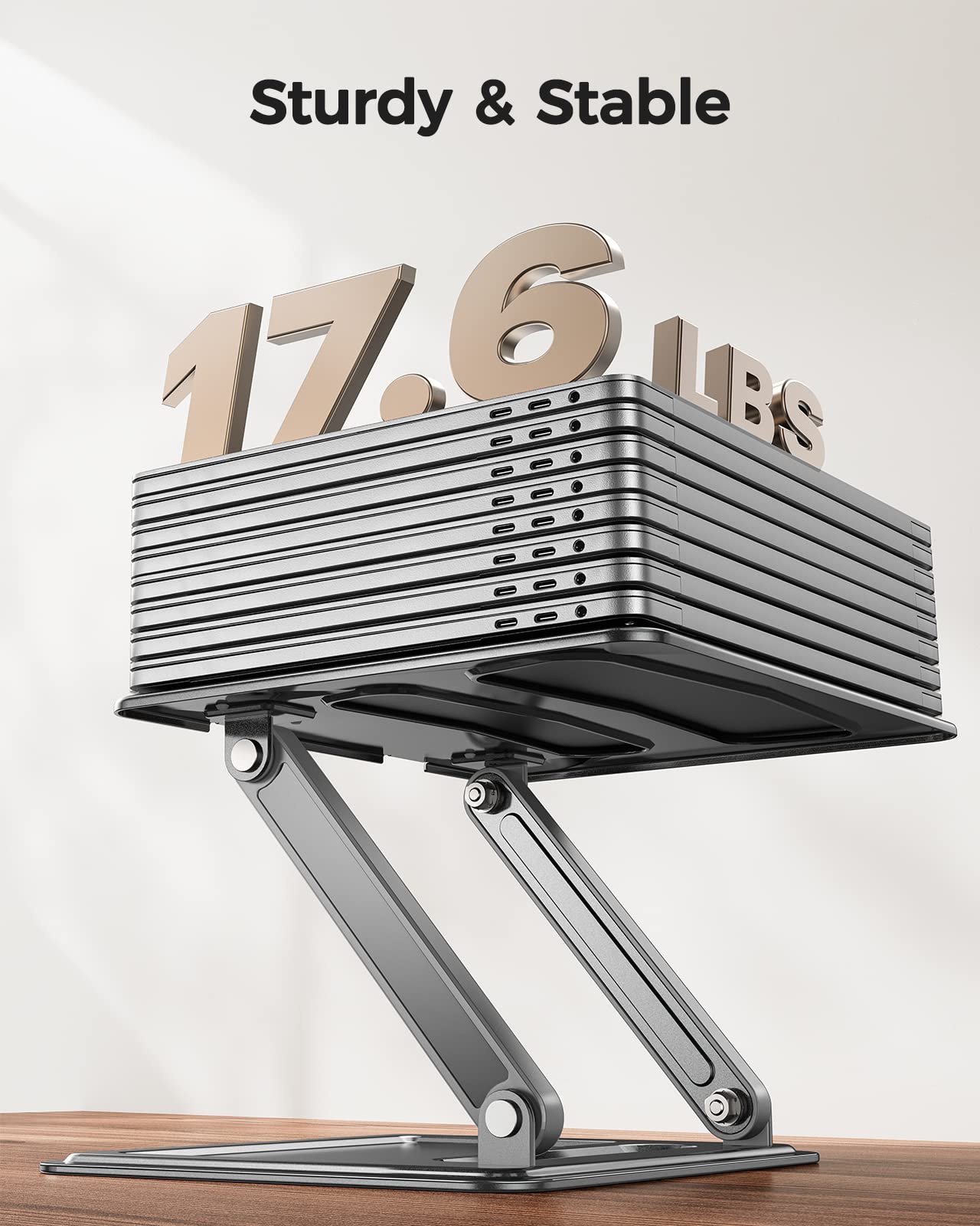 LORYERGO Adjustable Laptop Stand for 17.3 Inch Laptops - Portable Ergonomic Riser with Heat Dissipation, Supports Up to 17.6 lbs, Gray - Perfect for Home Office, Gaming & Workspace Setup