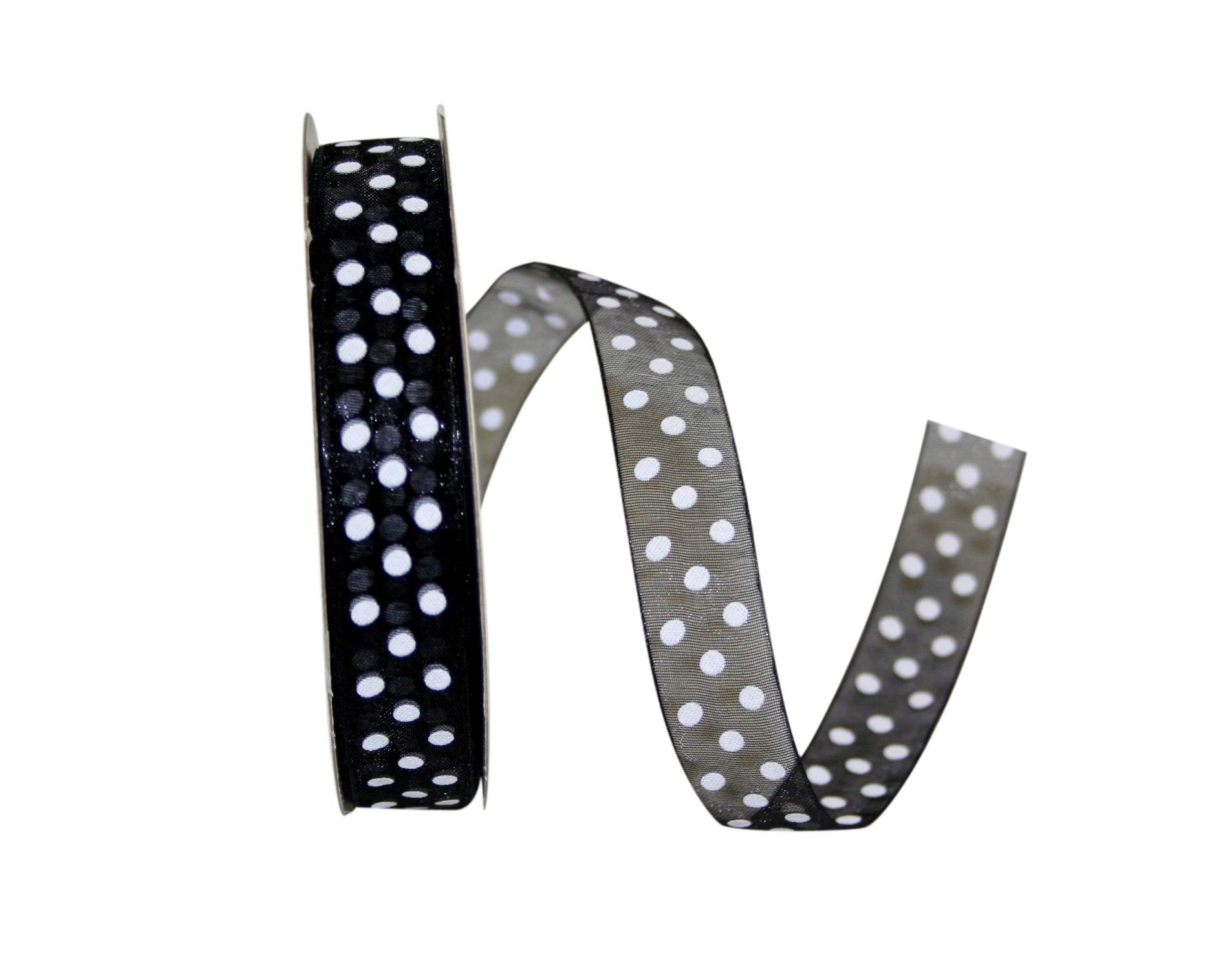 Reliant Ribbon Chiffon Swiss Dot Ribbon - 5/8 Inch x 25 Yards, Black & White - Perfect for Gift Wrapping, Wedding Decorations, and DIY Crafts
